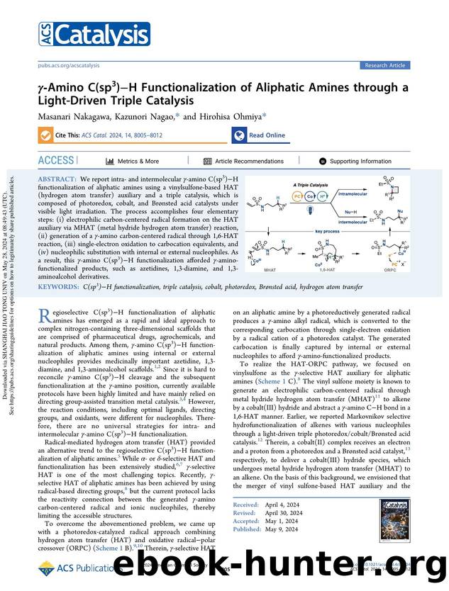 Î³-Amino C(sp3)âH Functionalization of Aliphatic Amines through a Light-Driven Triple Catalysis by Masanari Nakagawa Kazunori Nagao & Hirohisa Ohmiya