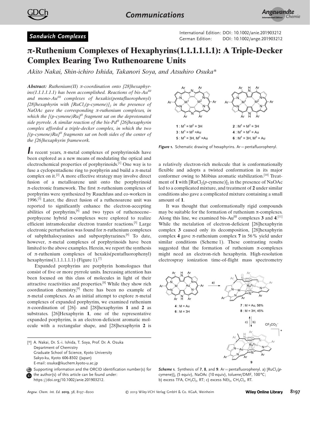 ÏâRuthenium Complexes of Hexaphyrins(1.1.1.1.1.1): A TripleâDecker Complex Bearing Two Ruthenoarene Units by Unknown