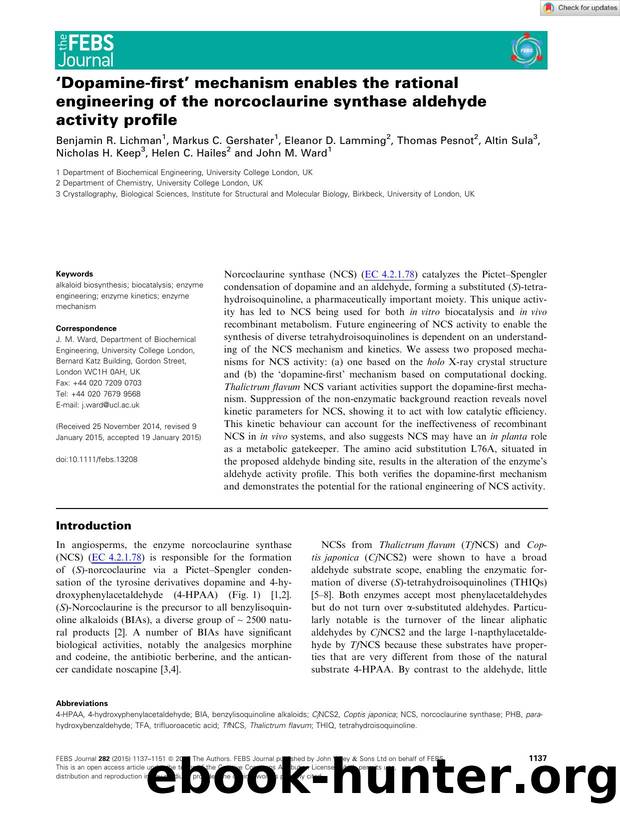 âDopamineâfirstâ mechanism enables the rational engineering of the norcoclaurine synthase aldehyde activity profile by Unknown