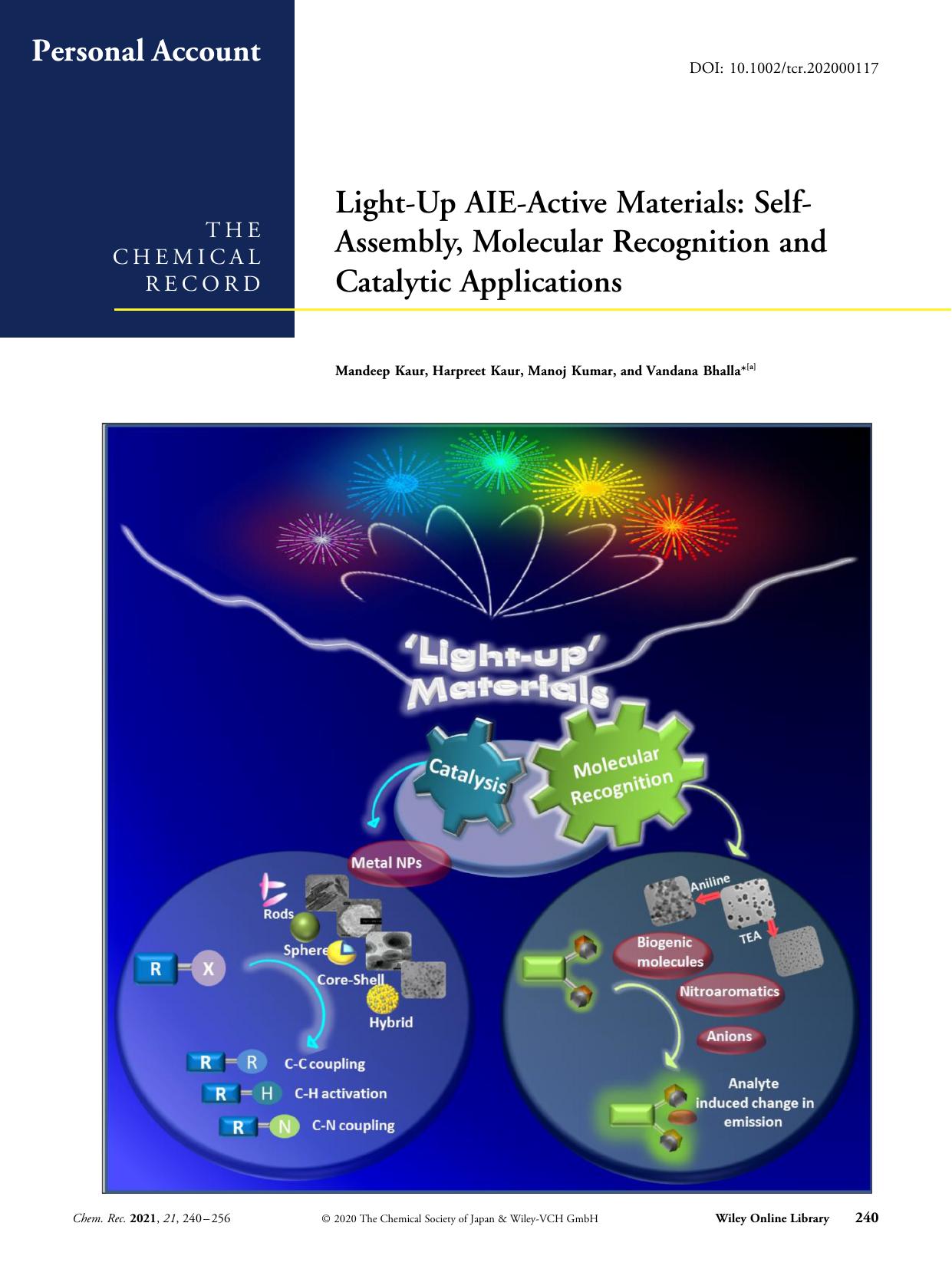 âLightâUpâ AIEâActive Materials: SelfâAssembly, Molecular Recognition and Catalytic Applications by Unknown
