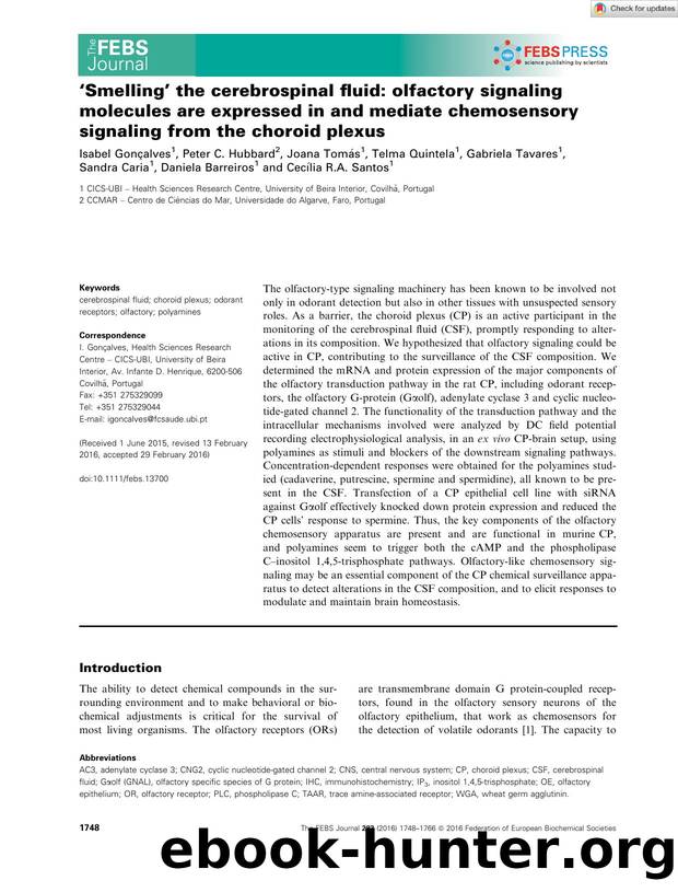 âSmellingâ the cerebrospinal fluid: olfactory signaling molecules are expressed in and mediate chemosensory signaling from the choroid plexus by Unknown