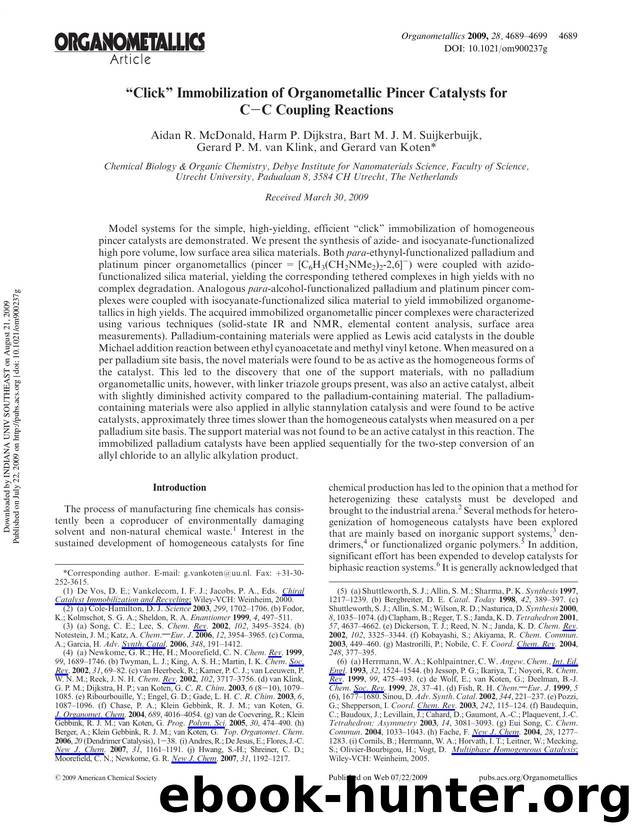 âClickâ Immobilization of Organometallic Pincer Catalysts for CâC Coupling Reactions by unknow
