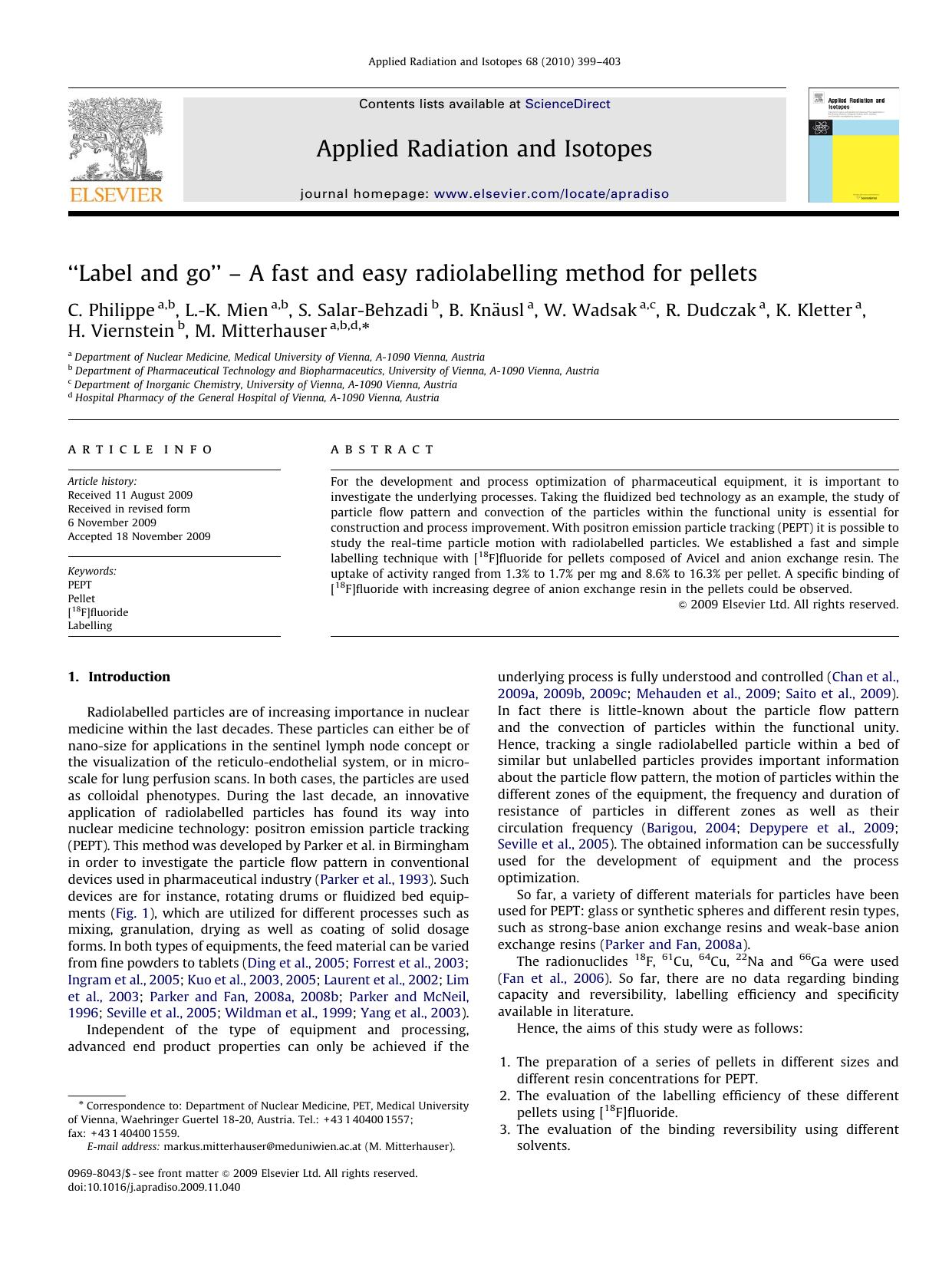 âLabel and goâ â A fast and easy radiolabelling method for pellets by unknow