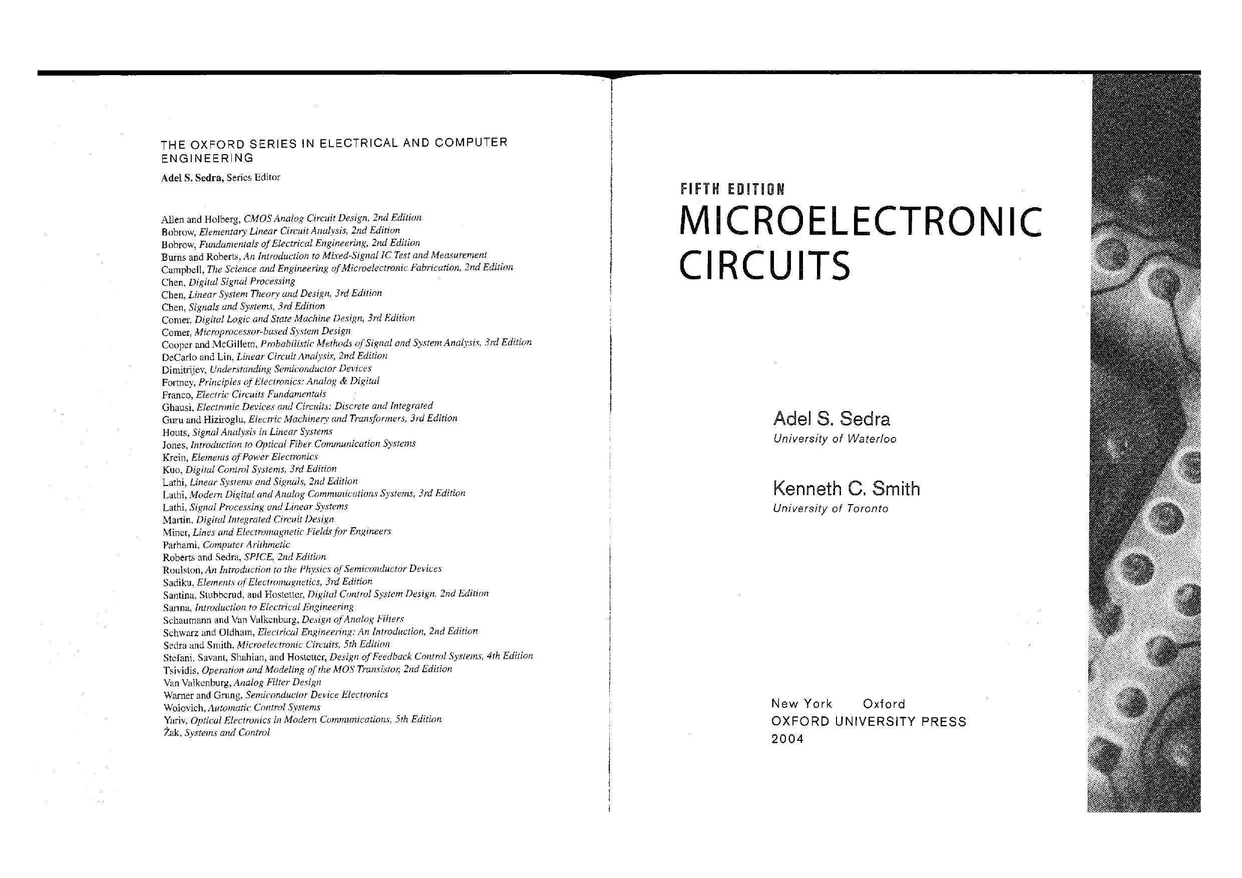 âMicro Electronic Circuits Theory And Applicatication,â 5th Edition by Adel S. Sedra and Kenneth C. Smith