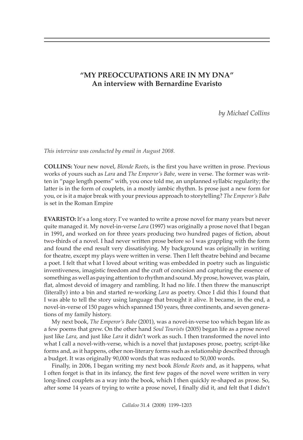 âMy Preoccupations are in My DNAâ: An interview with Bernardine Evaristo by Michael Collins