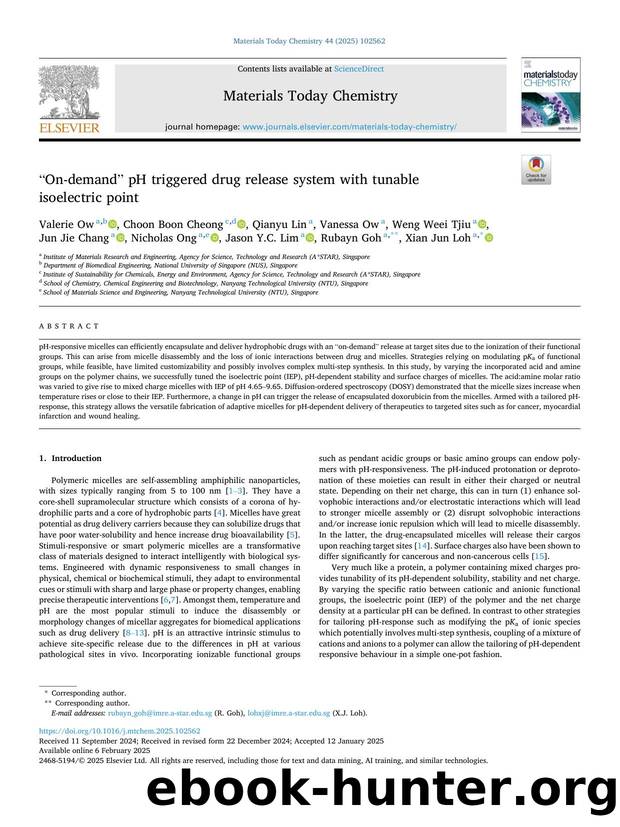 âOn-demandâ pH triggered drug release system with tunable isoelectric point by Valerie Ow