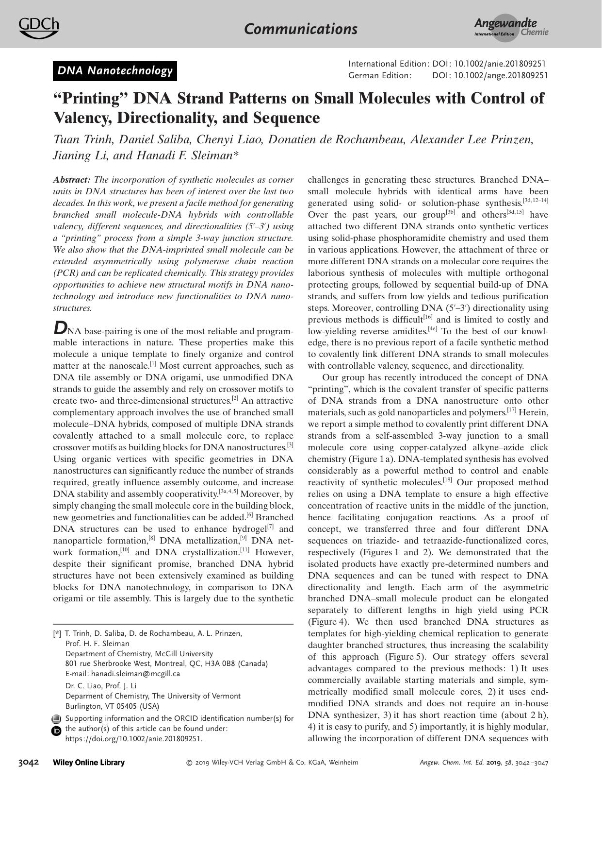 âPrintingâ DNA Strand Patterns on Small Molecules with Control of Valency, Directionality, and Sequence by Unknown