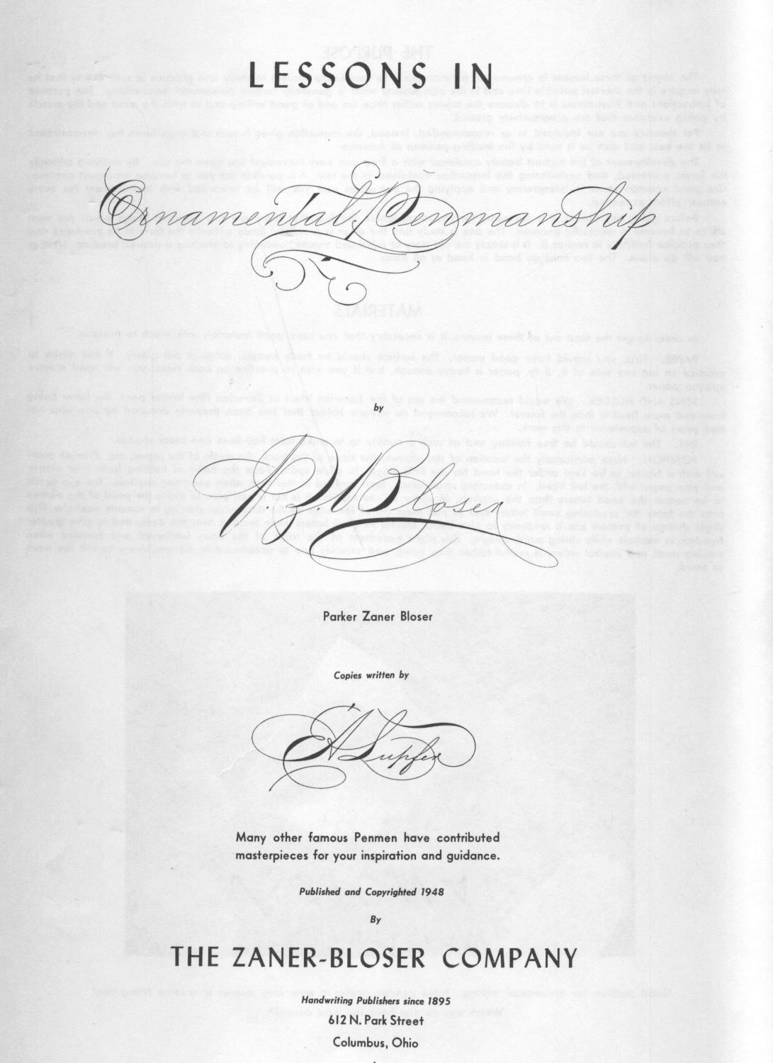 Каллиграфия. Lessons in Ornamental Penmanship by Bloser P.Z