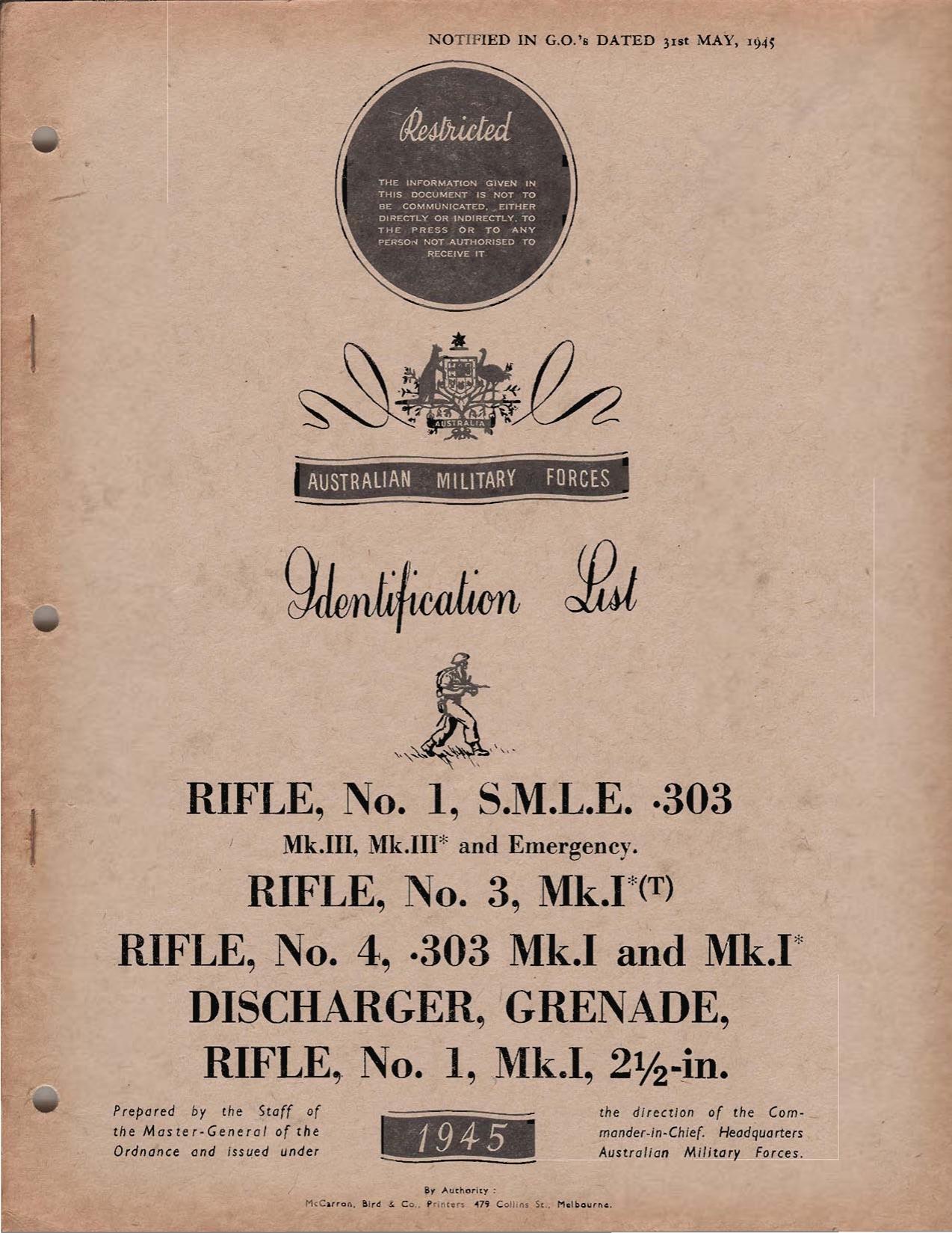 -Australian Military Forces Identification List [S.M.L.E. Rifles, No.s 1,3,4 by diagrams parts] (1945)