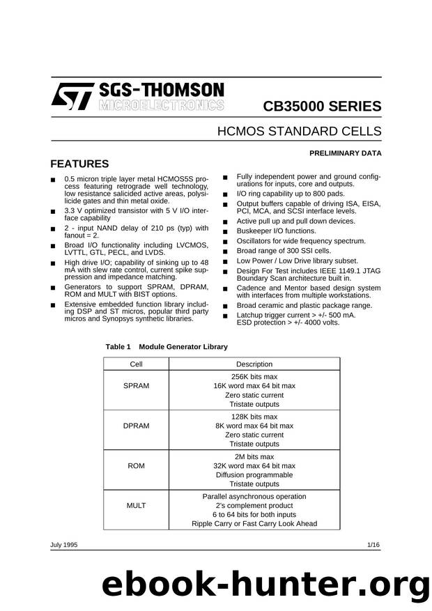 0.5 MICRON HCMOS STANDARD CELLS by SGS-THOMSON Microelectronics