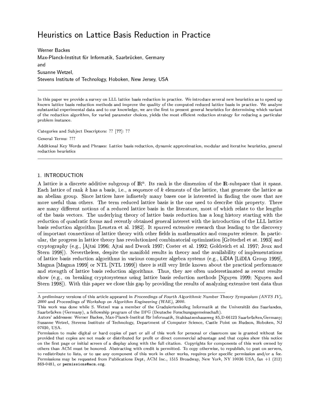 00 - Heuristics on lattice basis reduction in practice.pdf by mkozlov
