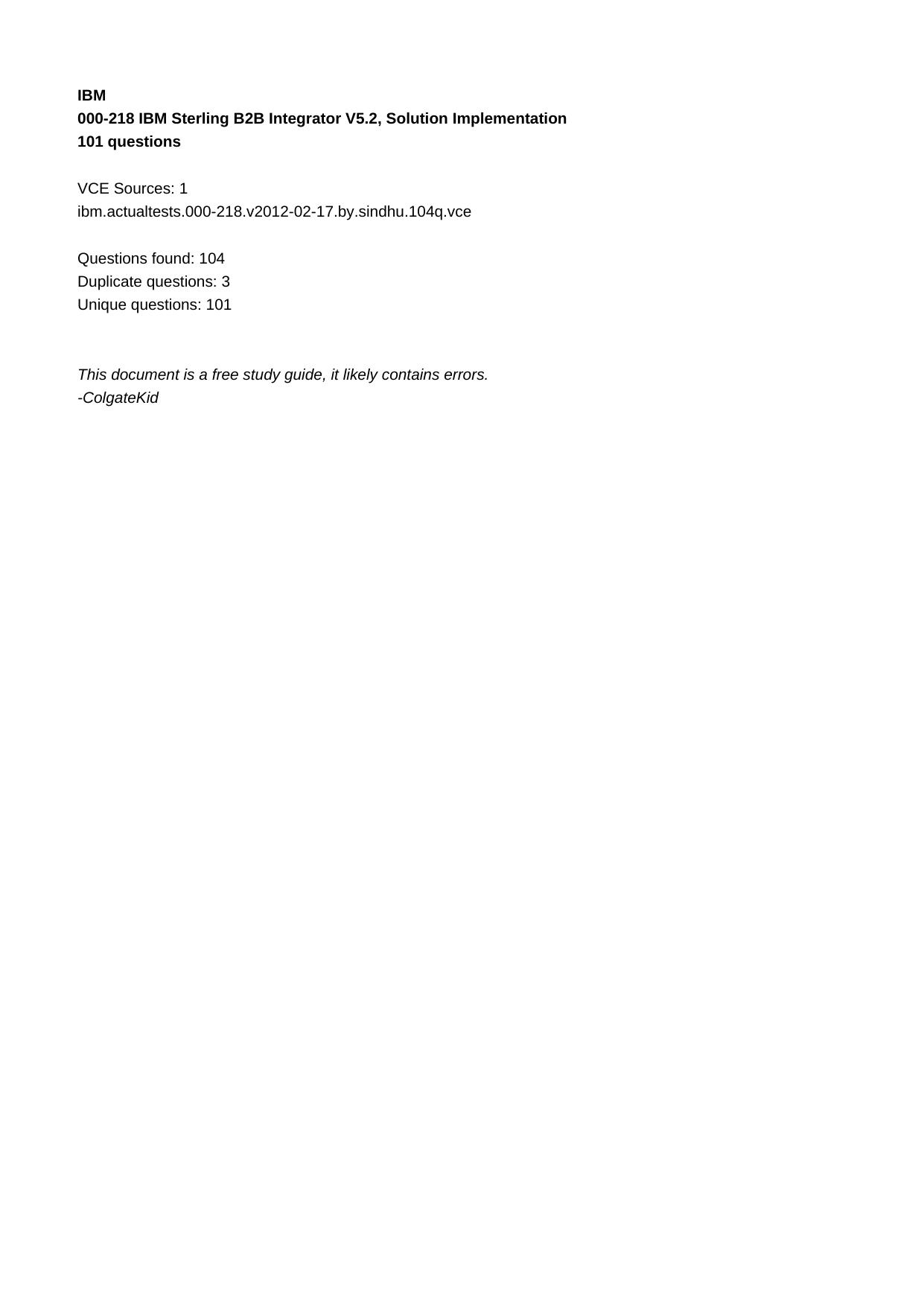 000-218 IBM Sterling B2B Integrator V5.2, Solution Implementation by Unknown