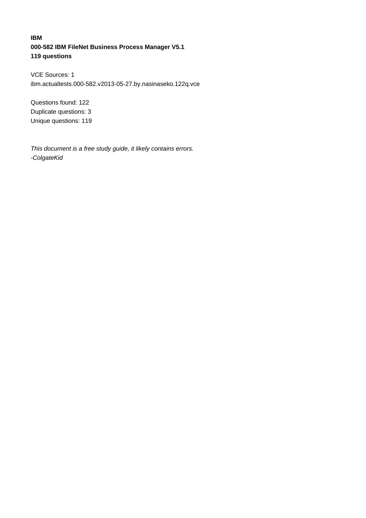 000-582 IBM FileNet Business Process Manager V5.1 by Unknown