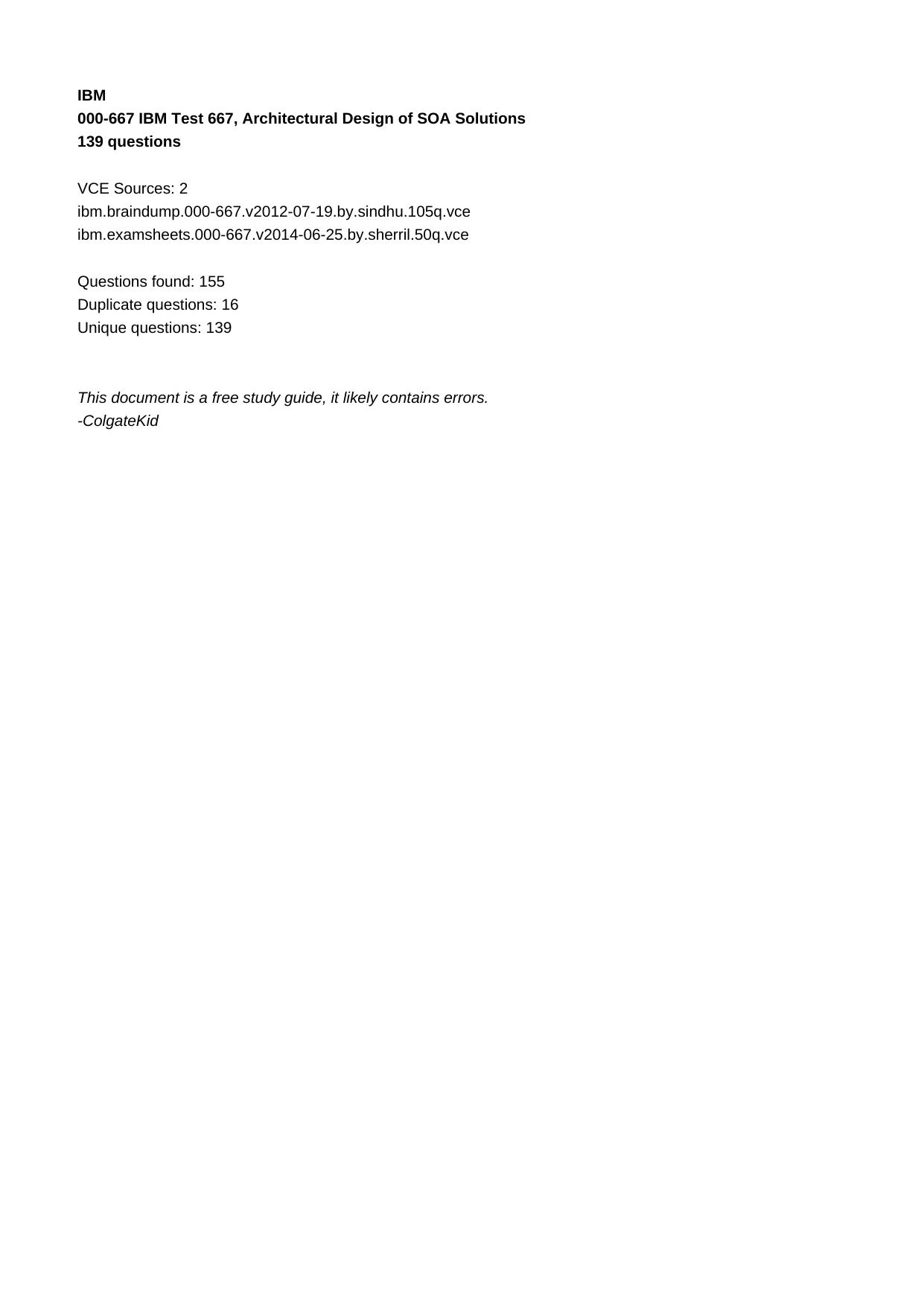 000-667 IBM Test 667, Architectural Design of SOA Solutions by Unknown