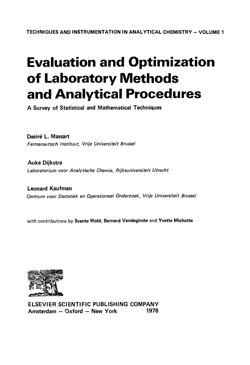 01. Evaluation and Optimization of Laboratory Methods and Analytical Procedures (1978) by 4<8=8AB@0B>@