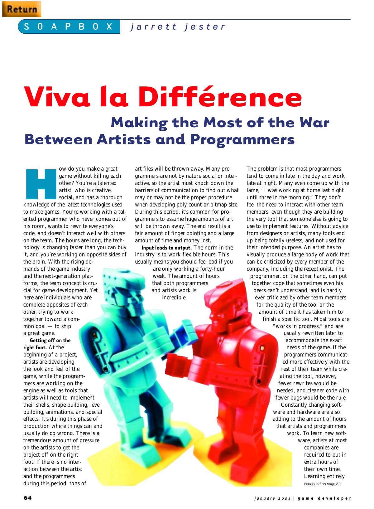 012001: Soapbox: Viva la Difference: Making the Most of the War Between Artists and Programmers by Unknown