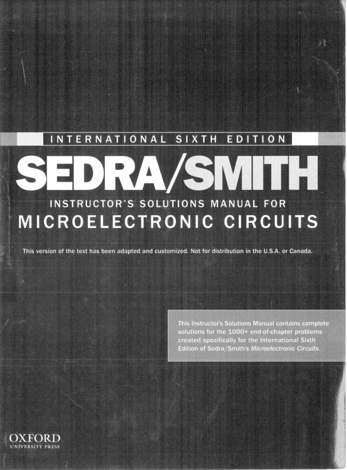 0199765707 Instructor's Solution Manual for Microelectronic Circuits (6th ed.) [2010-07-07] {522E1FD0} by Unknown