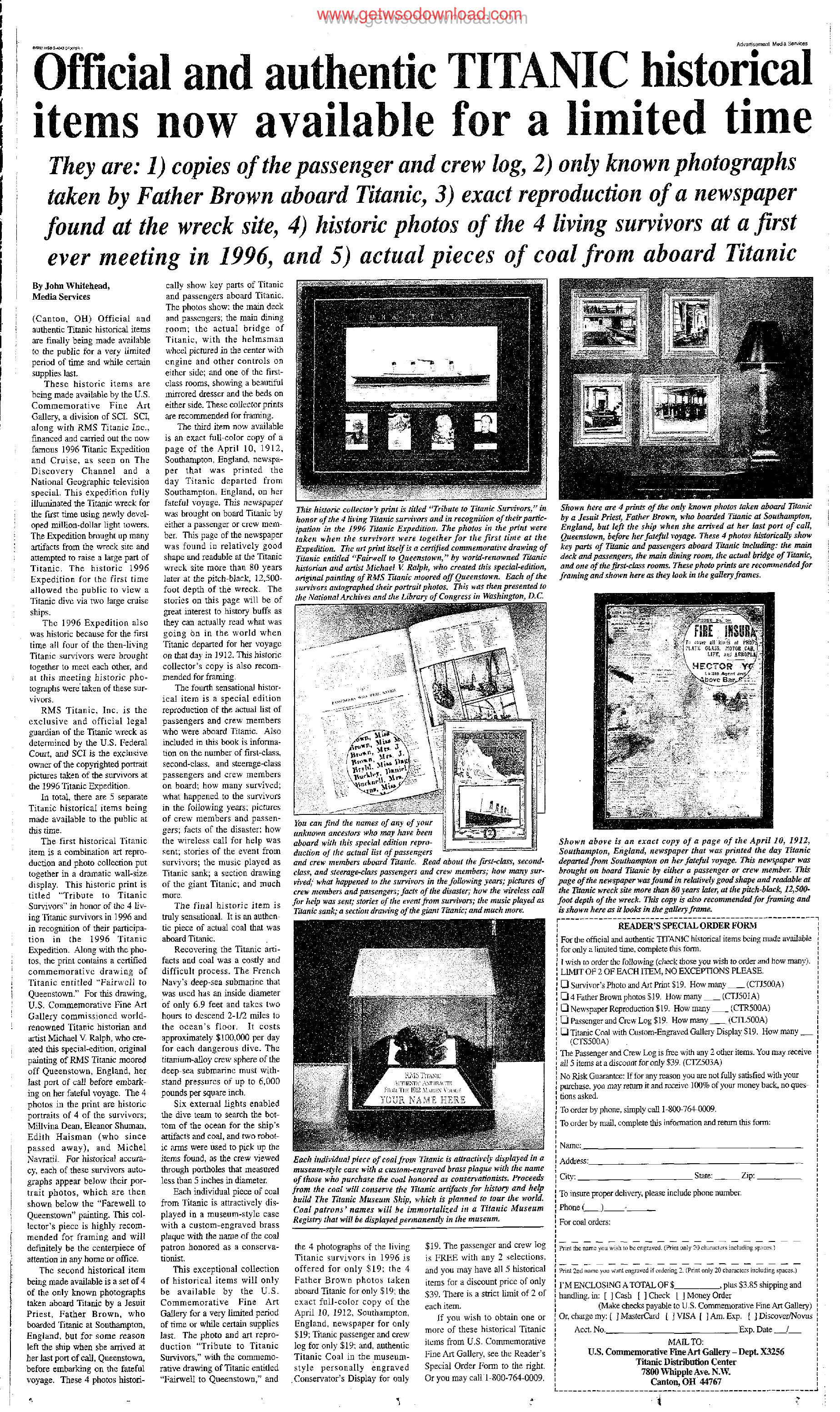 02 Official and authentic TITANIC historical items by Copyright 2007 Heritage Microfilm Inc. and Newspaperarchive.com