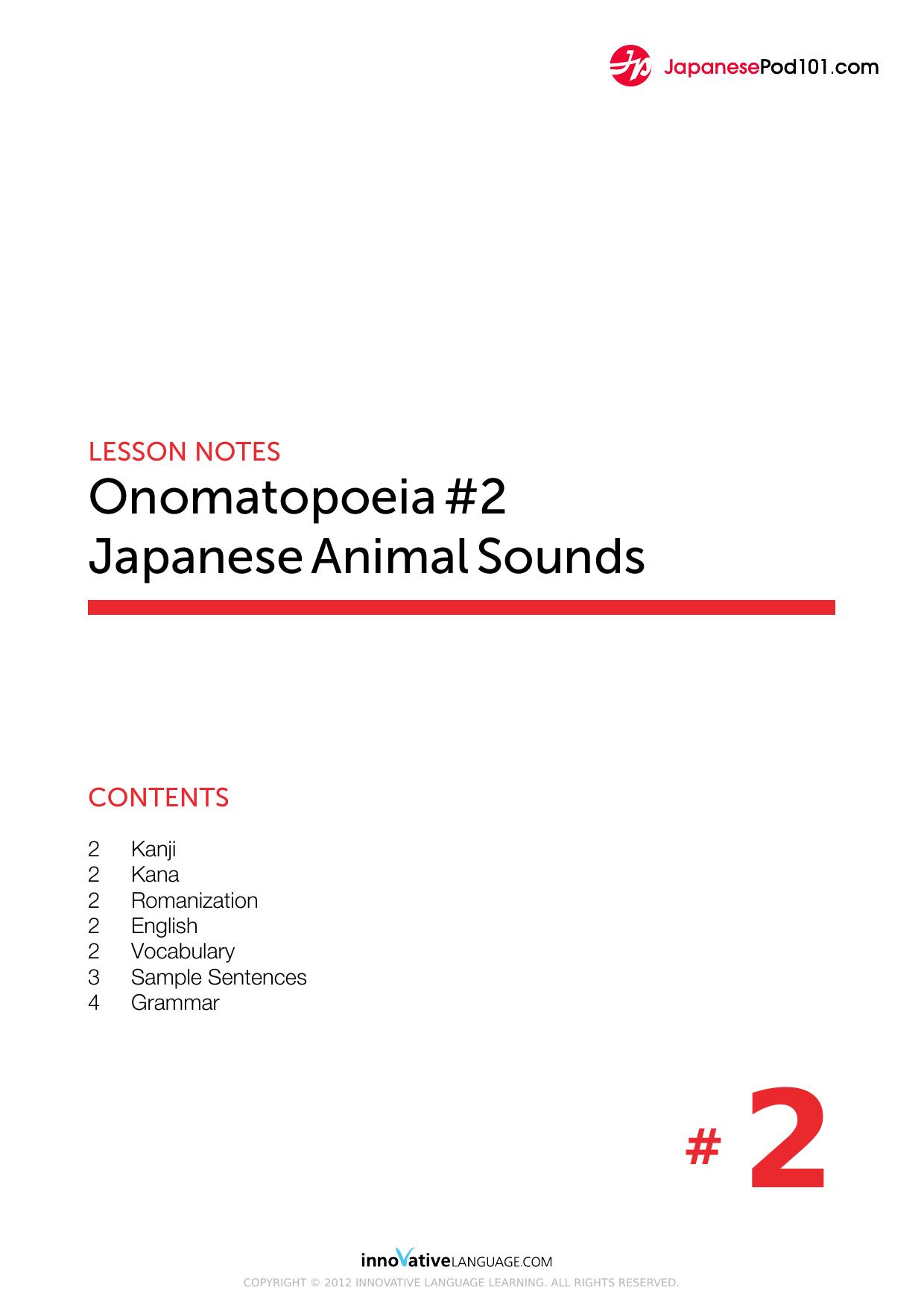 02. Japanese Animal Sounds by Lesson Notes