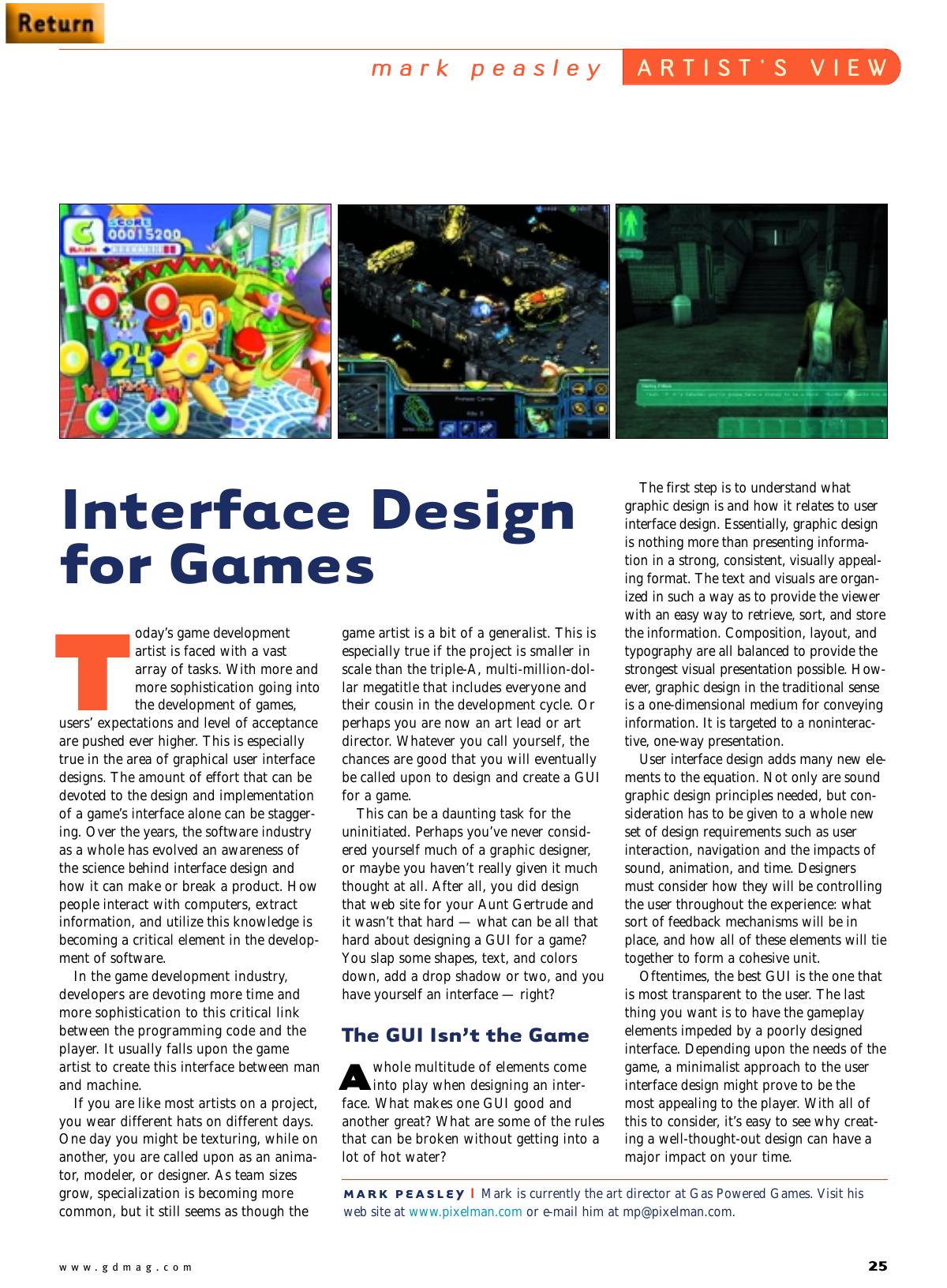 022001: Artist's View: Interface Design for Games by Unknown