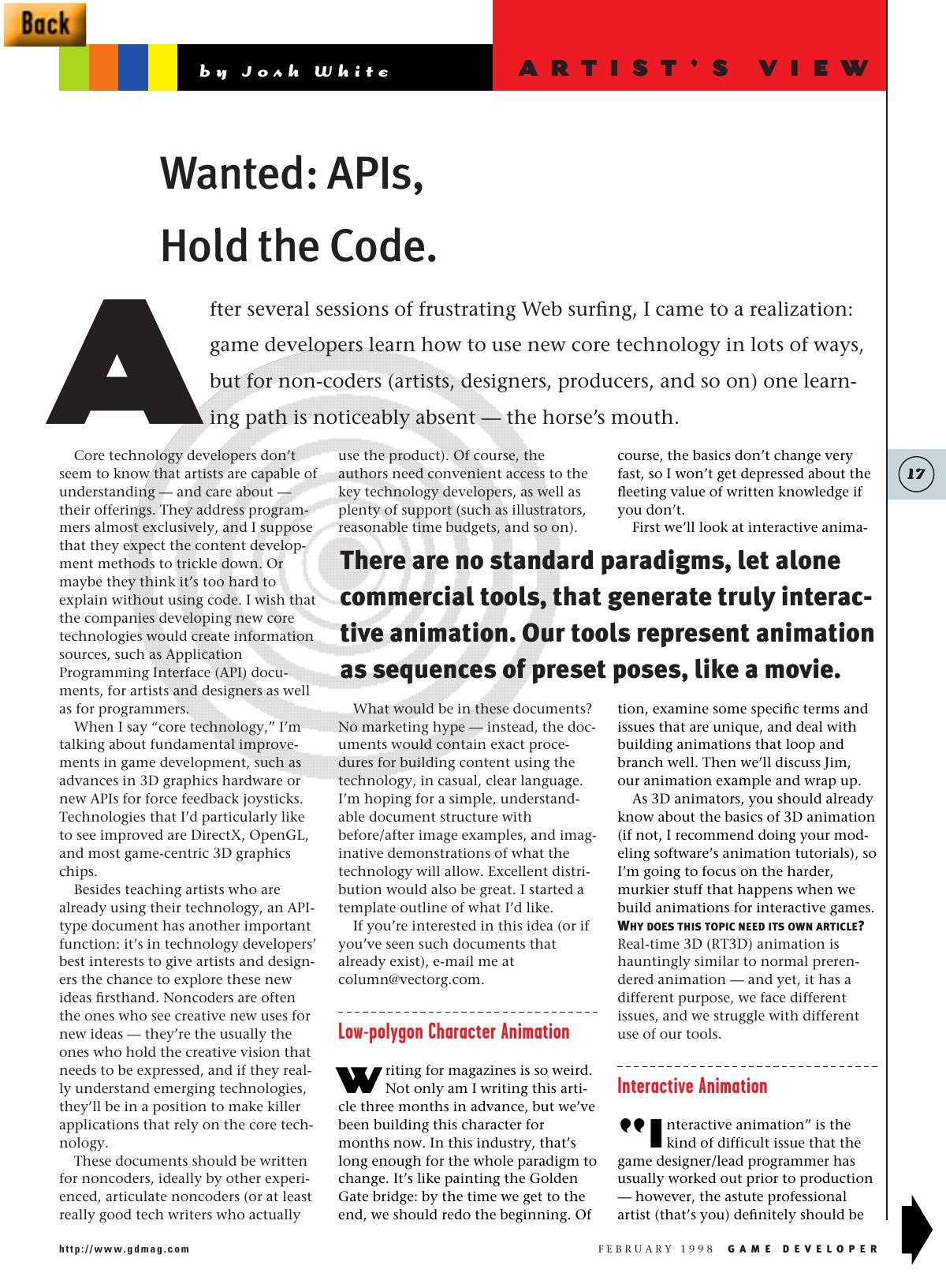 0298: Artist's View: Wanted: APIs, Hold the Code by Unknown