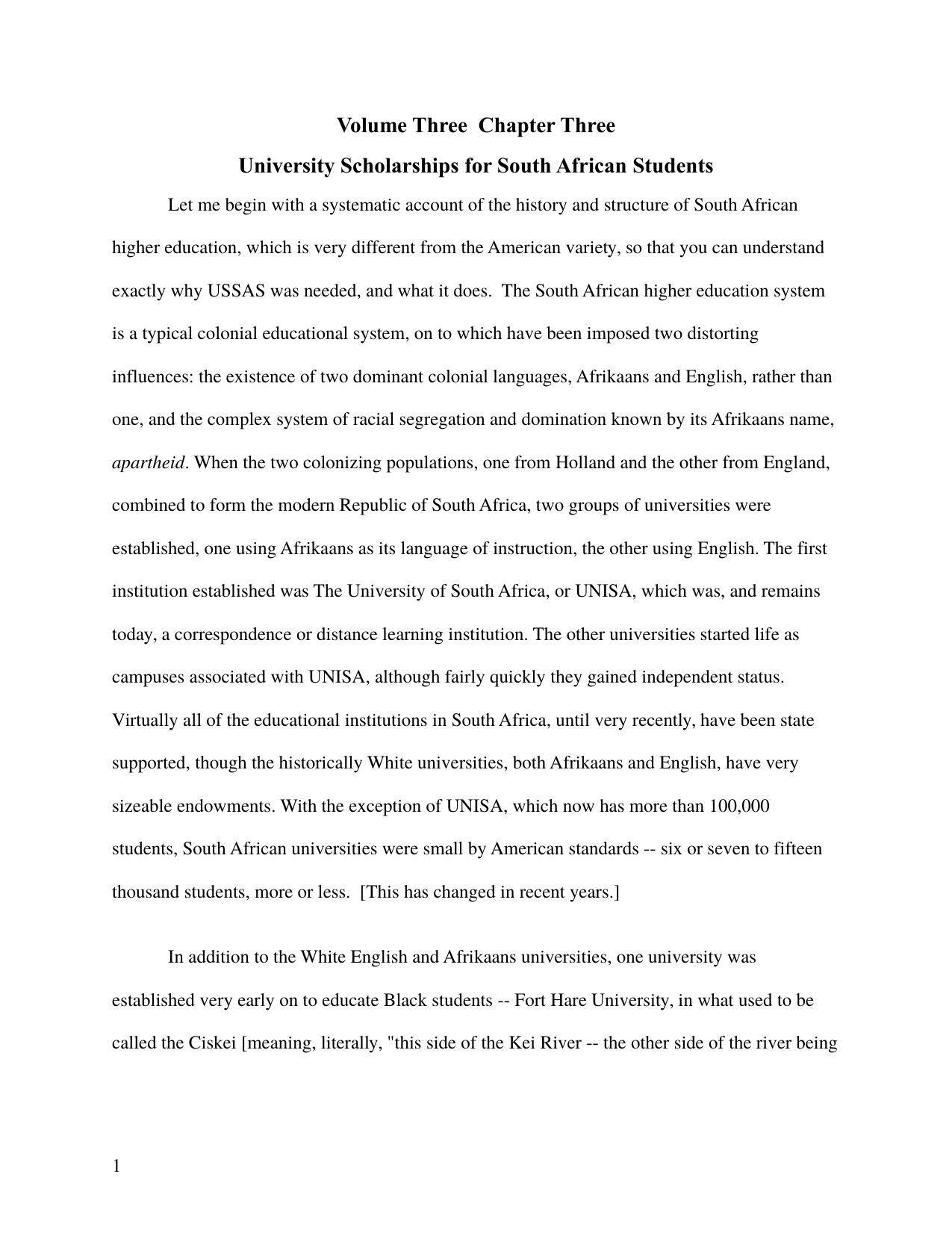 03-Autobiography Volume Three Chapter Three University Scholarships for South African Students by robert wolff