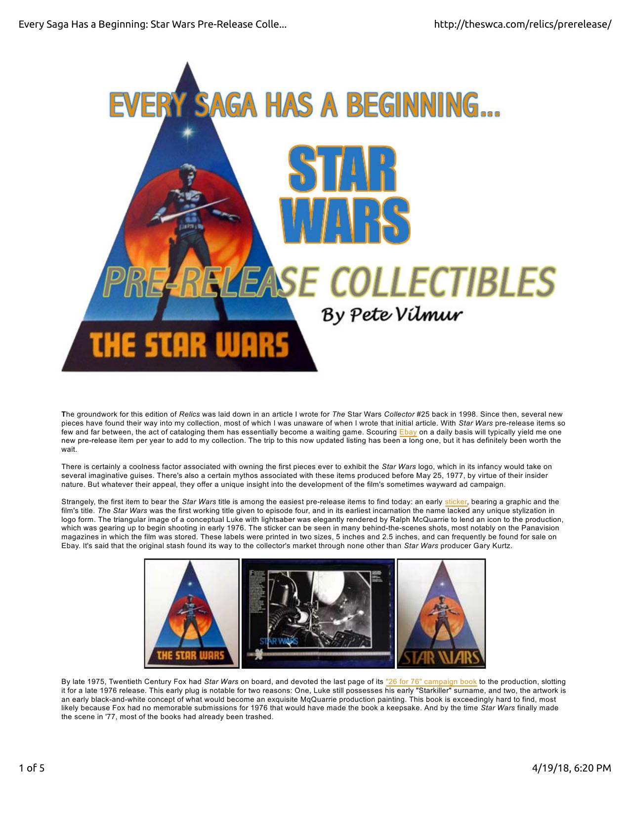 04.0500.04 - BY - Star Wars Collectors Archive - Star Wars Pre-release collectibles by Pete Vilmur (U-AR)