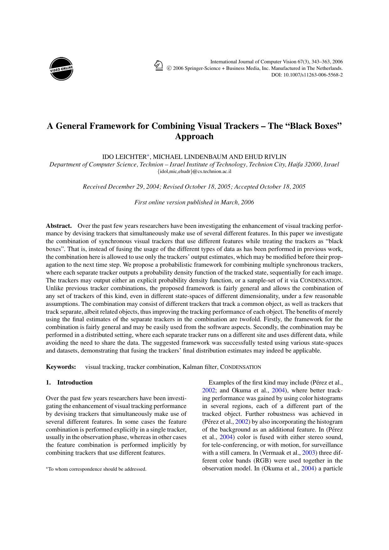 05 - A General Framework for Combining Visual Trackers by The Black Boxes Approach