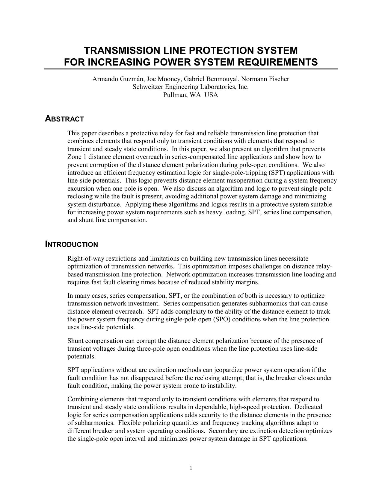 05-022..SEL TRANSMISSION LINE PROTECTION SYSTEM by Unknown