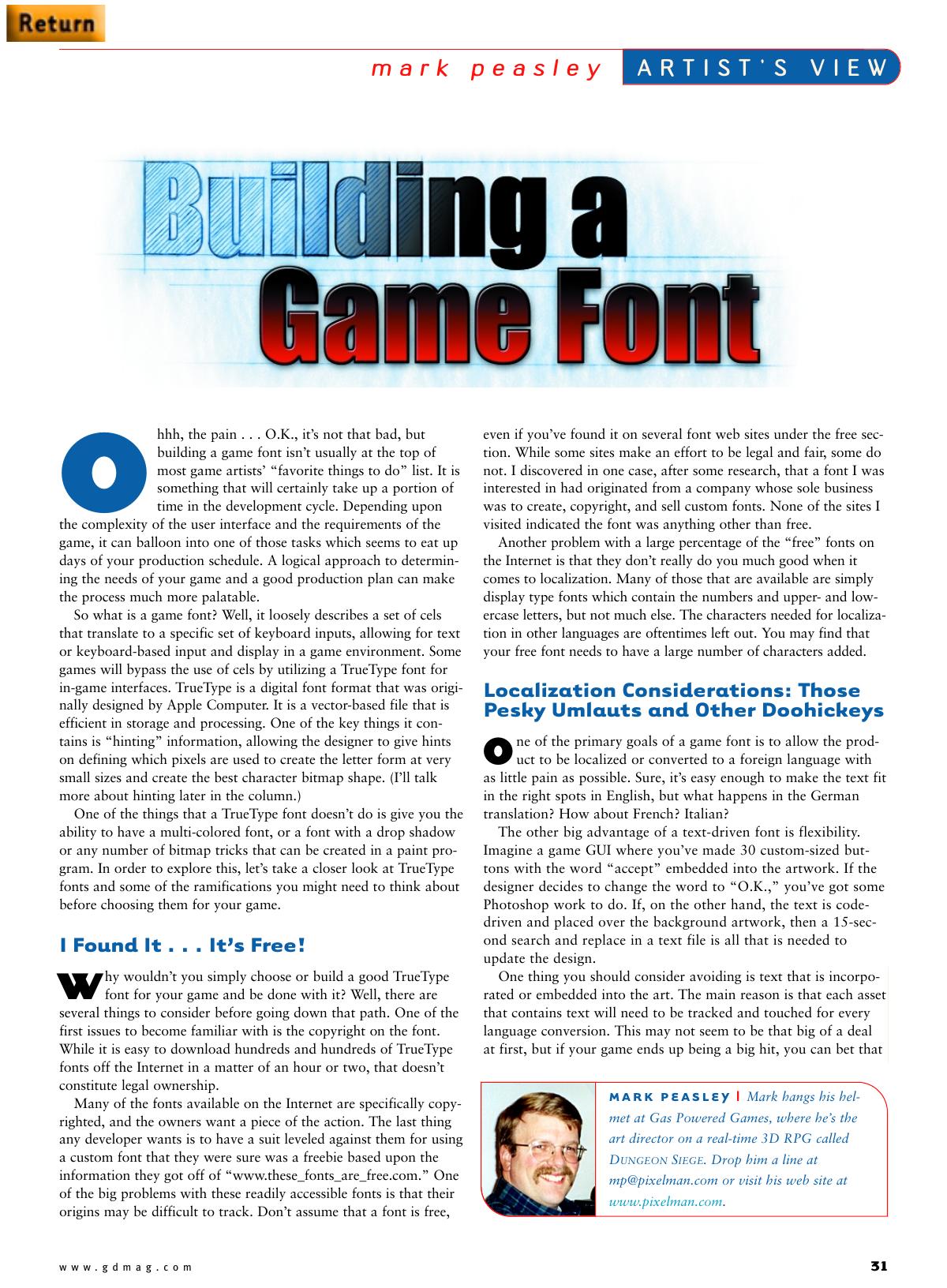052001: Artist's View: Building a Game Font by Unknown