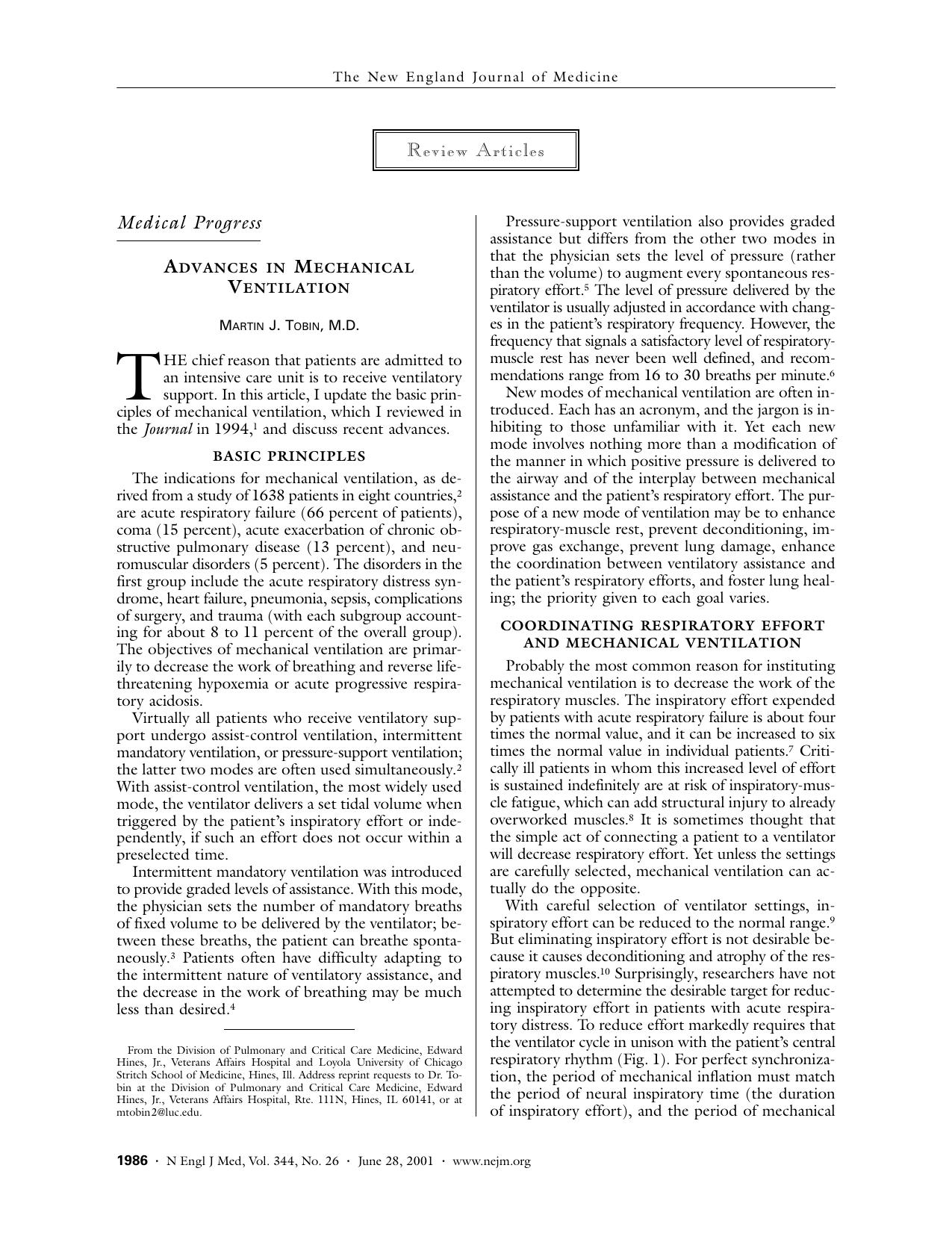 062801 Advances in Mechanical Ventilation by Tobin