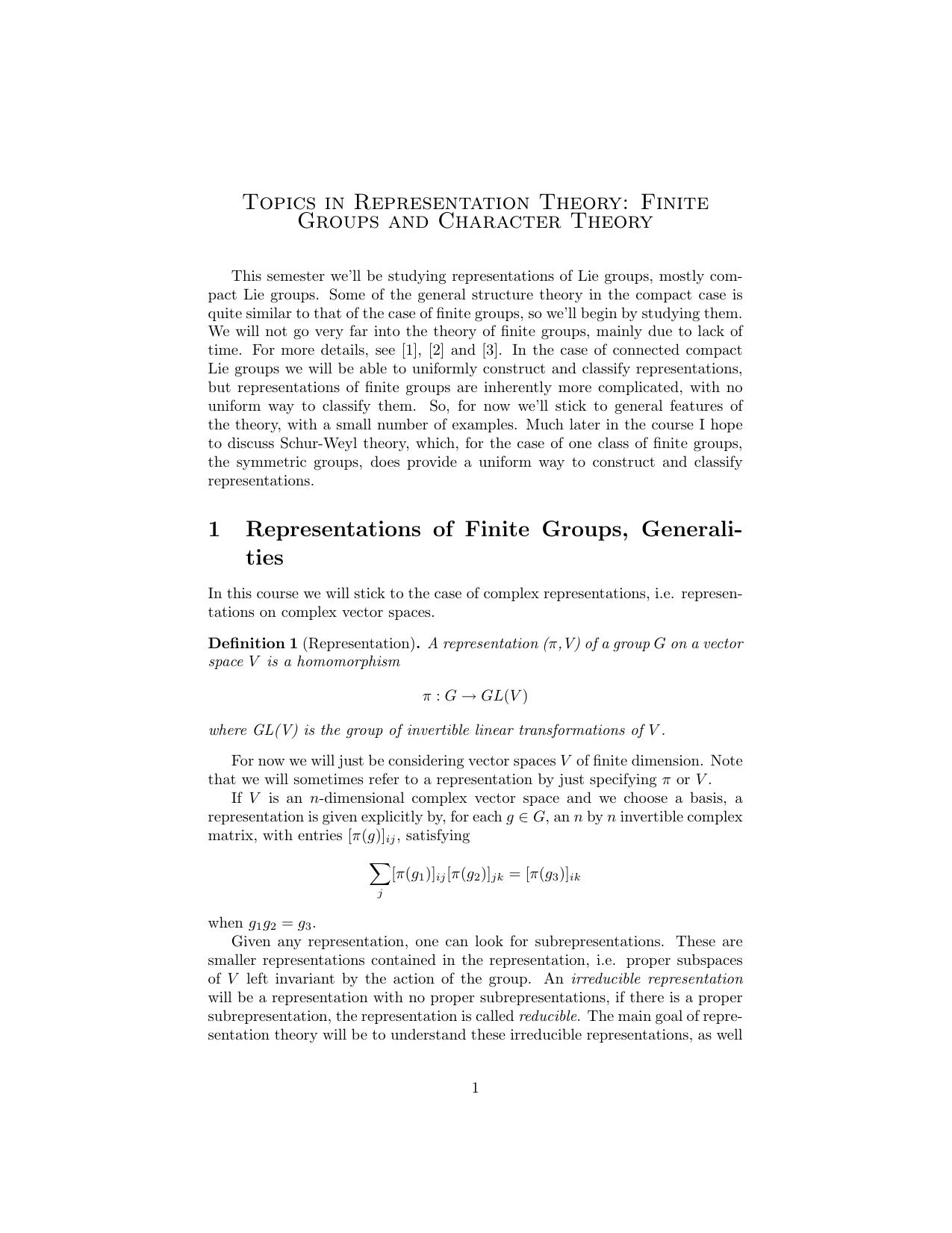 06419 - Topics in Representation Theory by Finite Groups & Character Theory