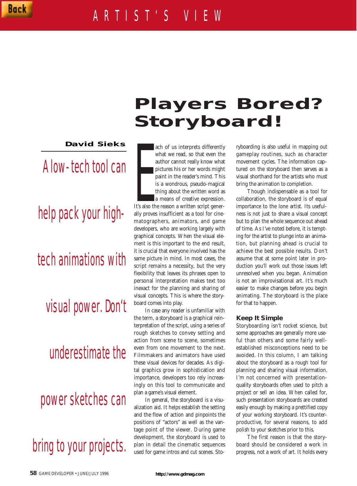 0696: Artist's View: Players Bored? Storyboard! by Unknown