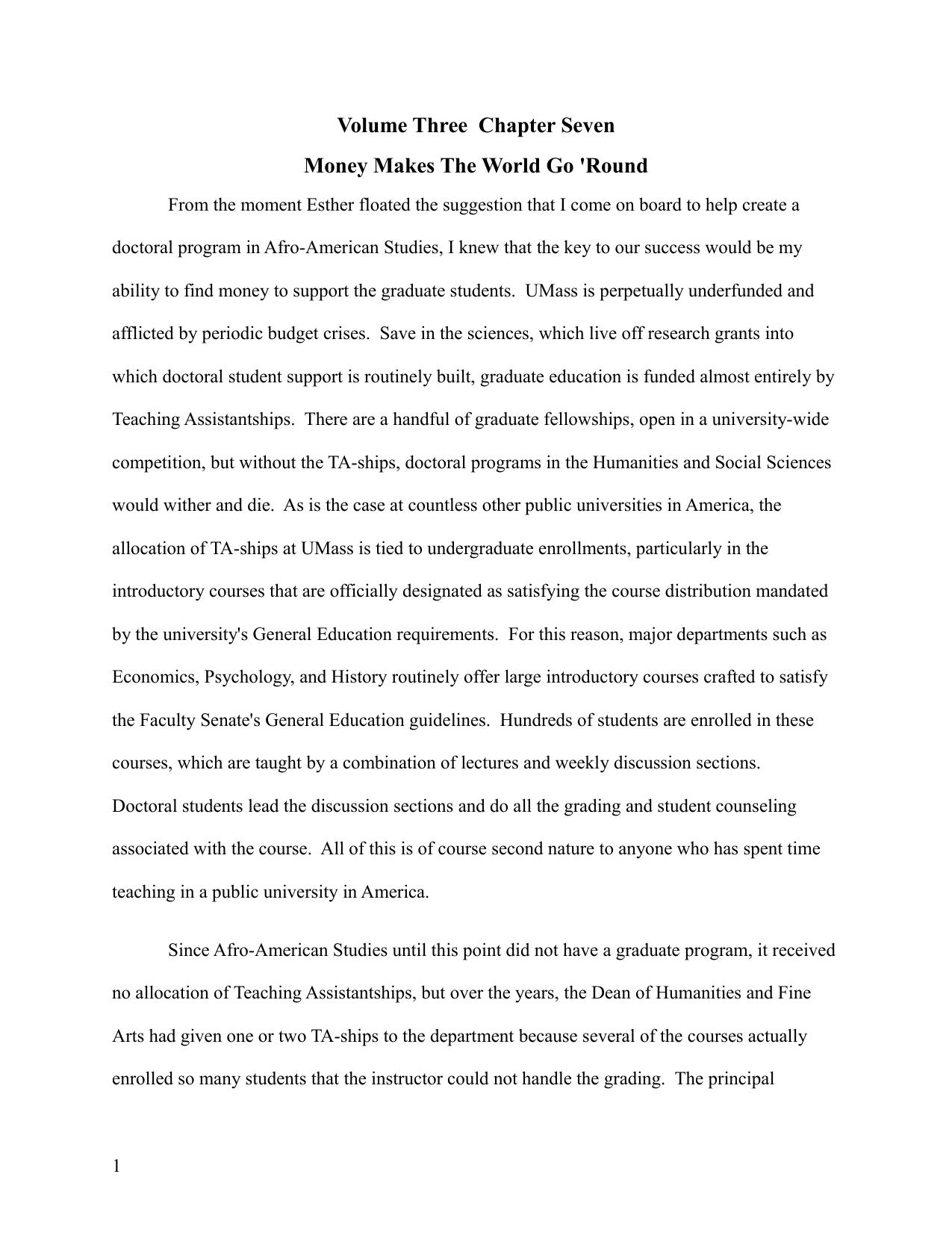 07-Autobiography Volume Three Chapter Seven Money Makes the World Go Round by robert wolff