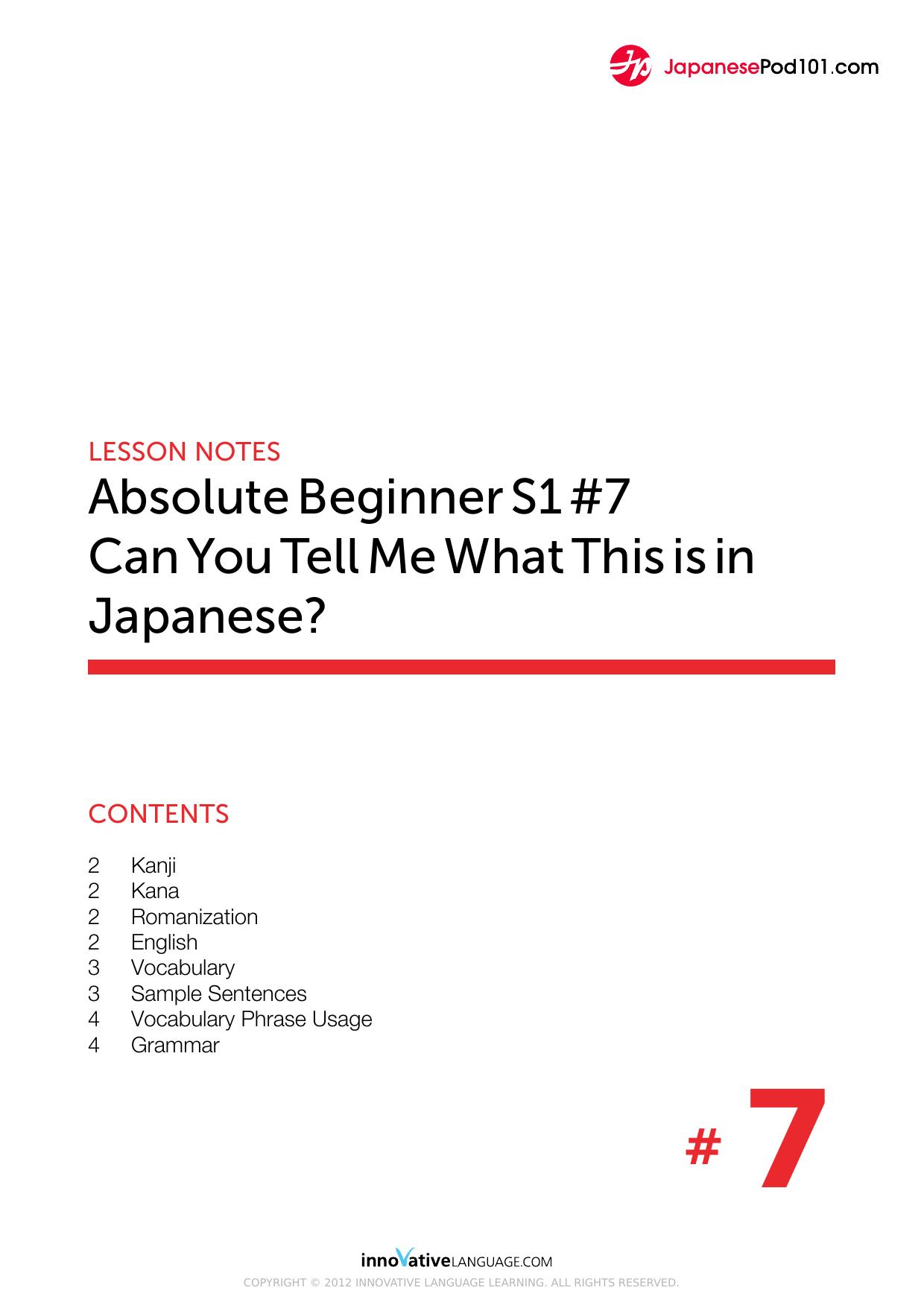 07. Can You Tell Me What This is in Japanese by Lesson Notes