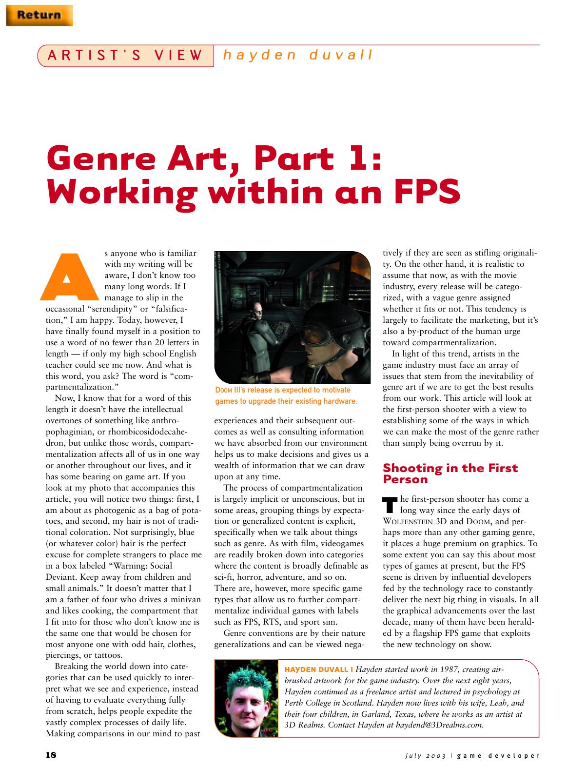 072003: Artist's View: Genre Art, Part 1: Working within an FPS by Unknown