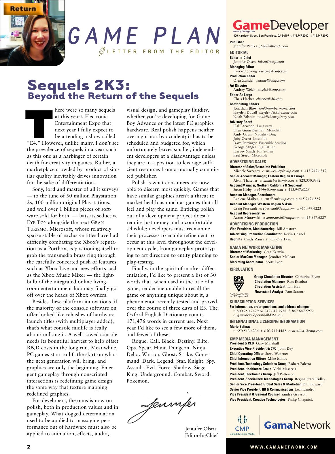 072003: Game Plan: Sequels 2K3: Beyond the Return of the Sequels by Unknown