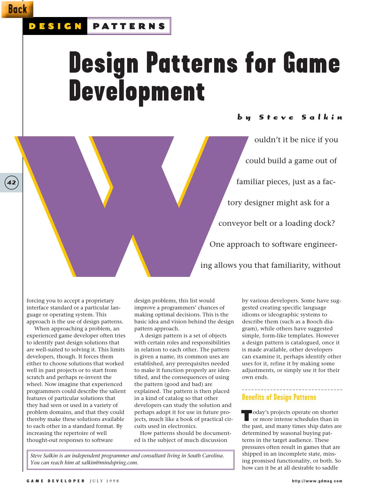 0798: Design Patterns for Game Development by Unknown
