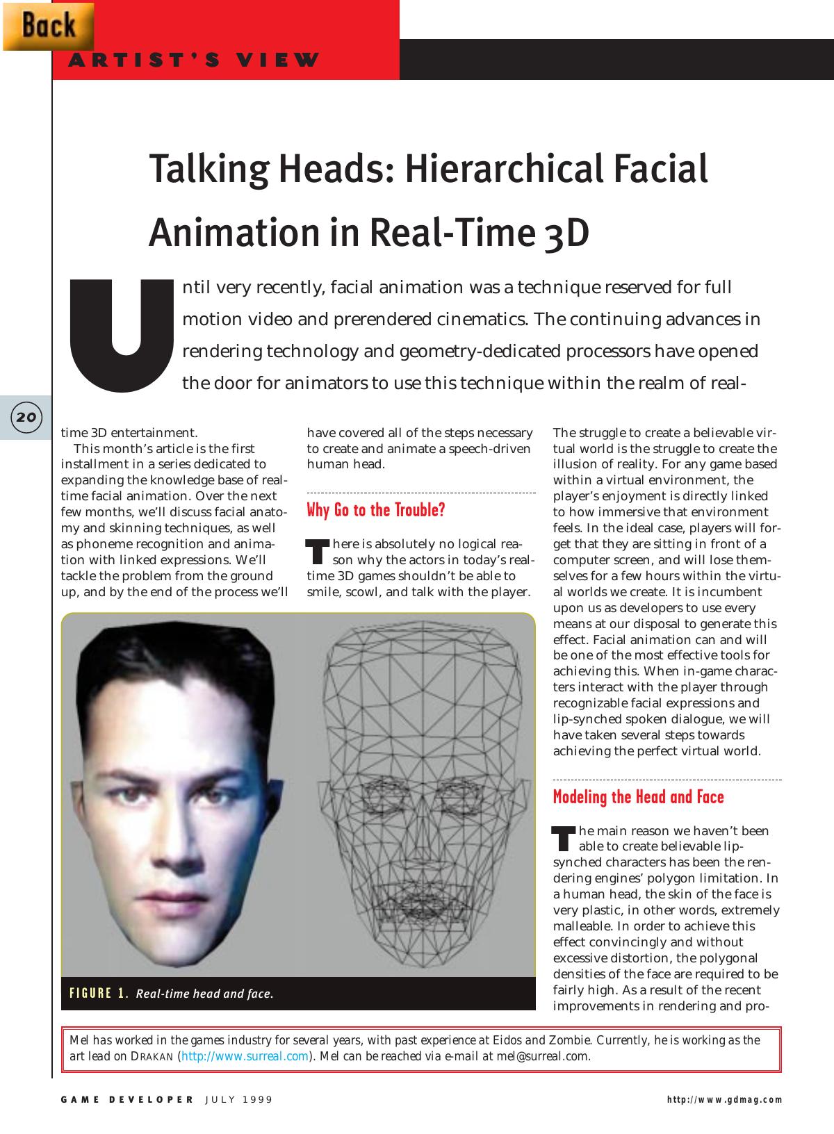 0799: Artist's View: Talking Heads: Hierarchical Facial Animation in Real-Time 3D by Unknown