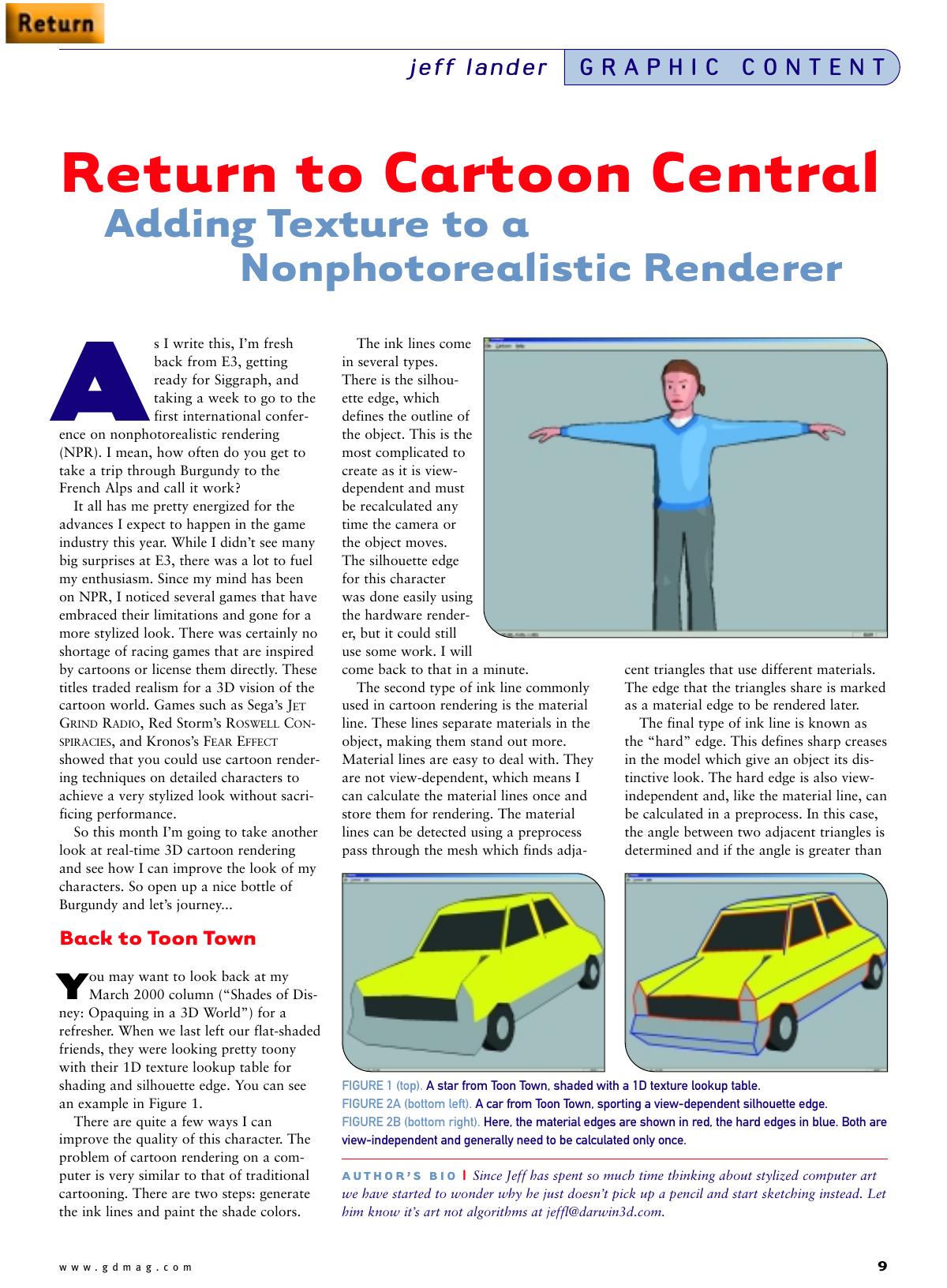 082000: Graphic Content: Return to Cartoon Central Adding Texture to a Nonphotorealistic Renderer by Unknown