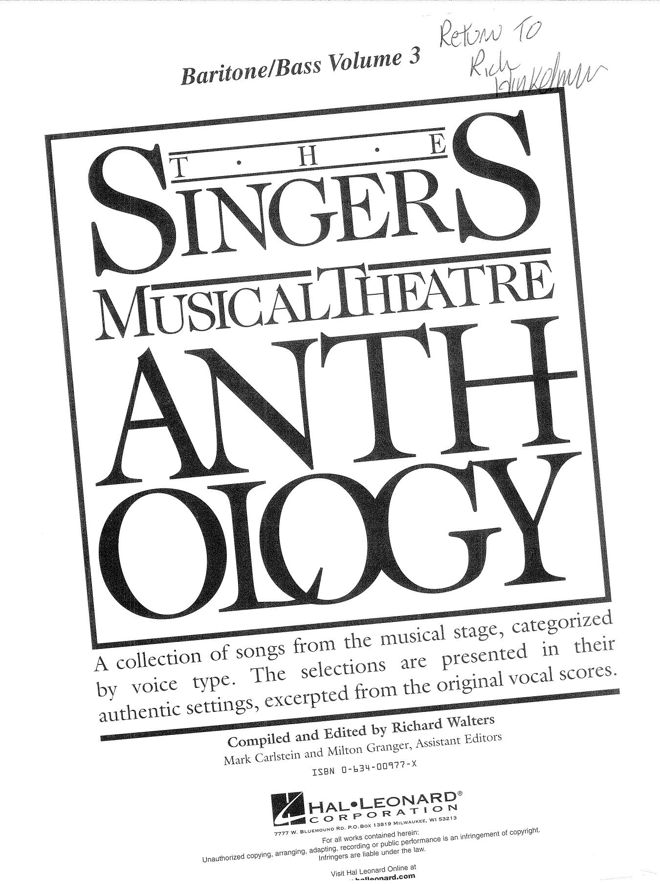 0825 - Singer's Musical Theatre Anthology, The by Baritone Bass Volume 3
