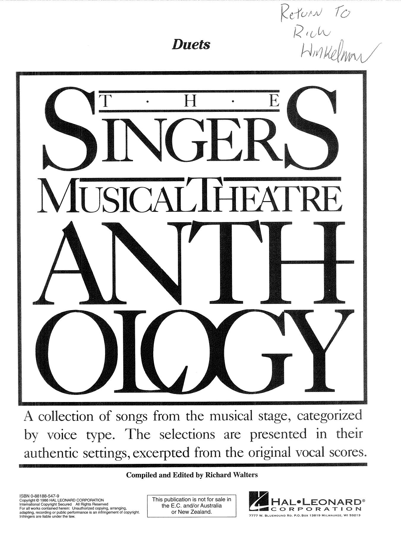 0826 - Singer's Musical Theatre Anthology, The by Duets Volume 1