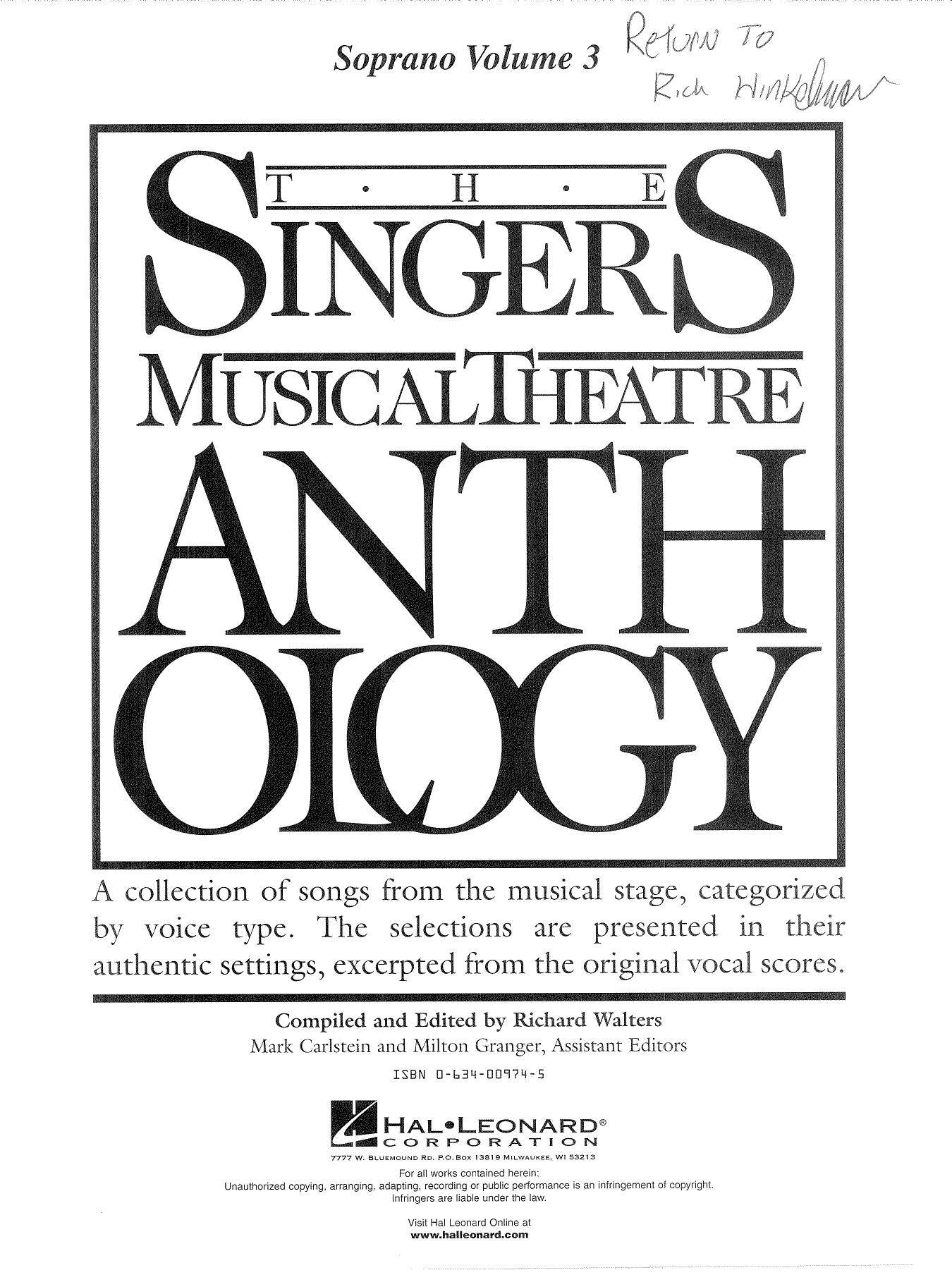 0836 - Singer's Musical Theatre Anthology, The by Soprano Volume 3