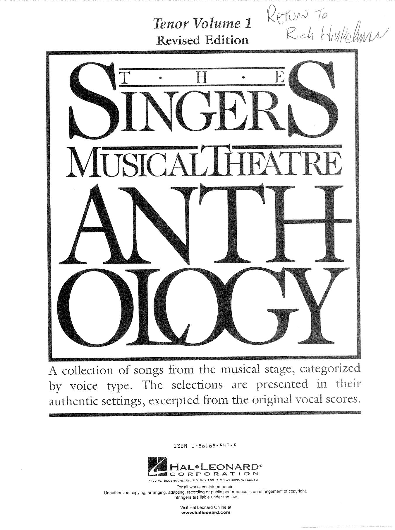 0839 - Singer's Musical Theatre Anthology, The by Tenor Volume 1