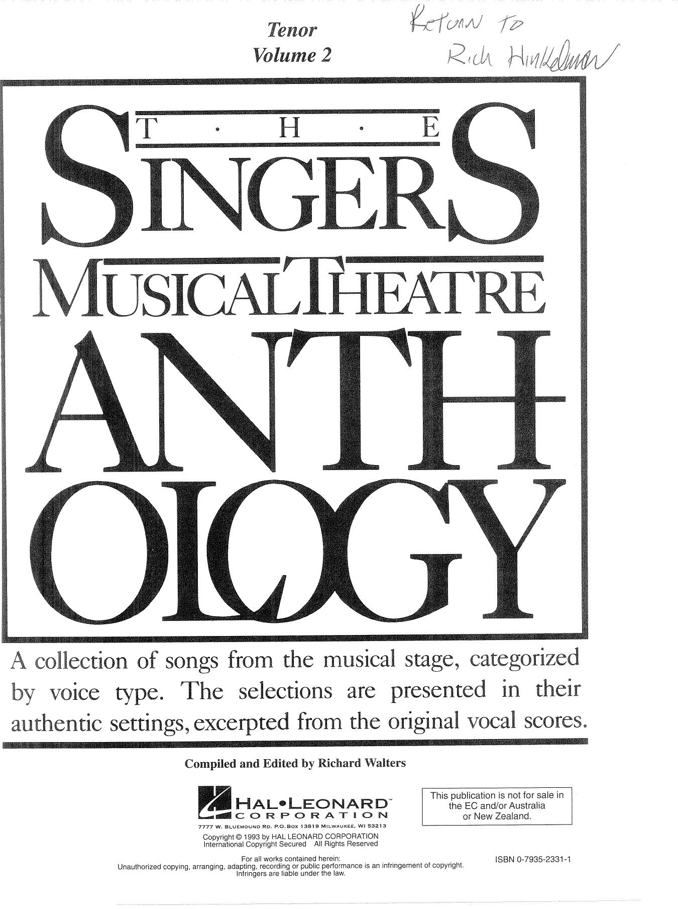 0840 - Singer's Musical Theatre Anthology, The by Tenor Volume 2