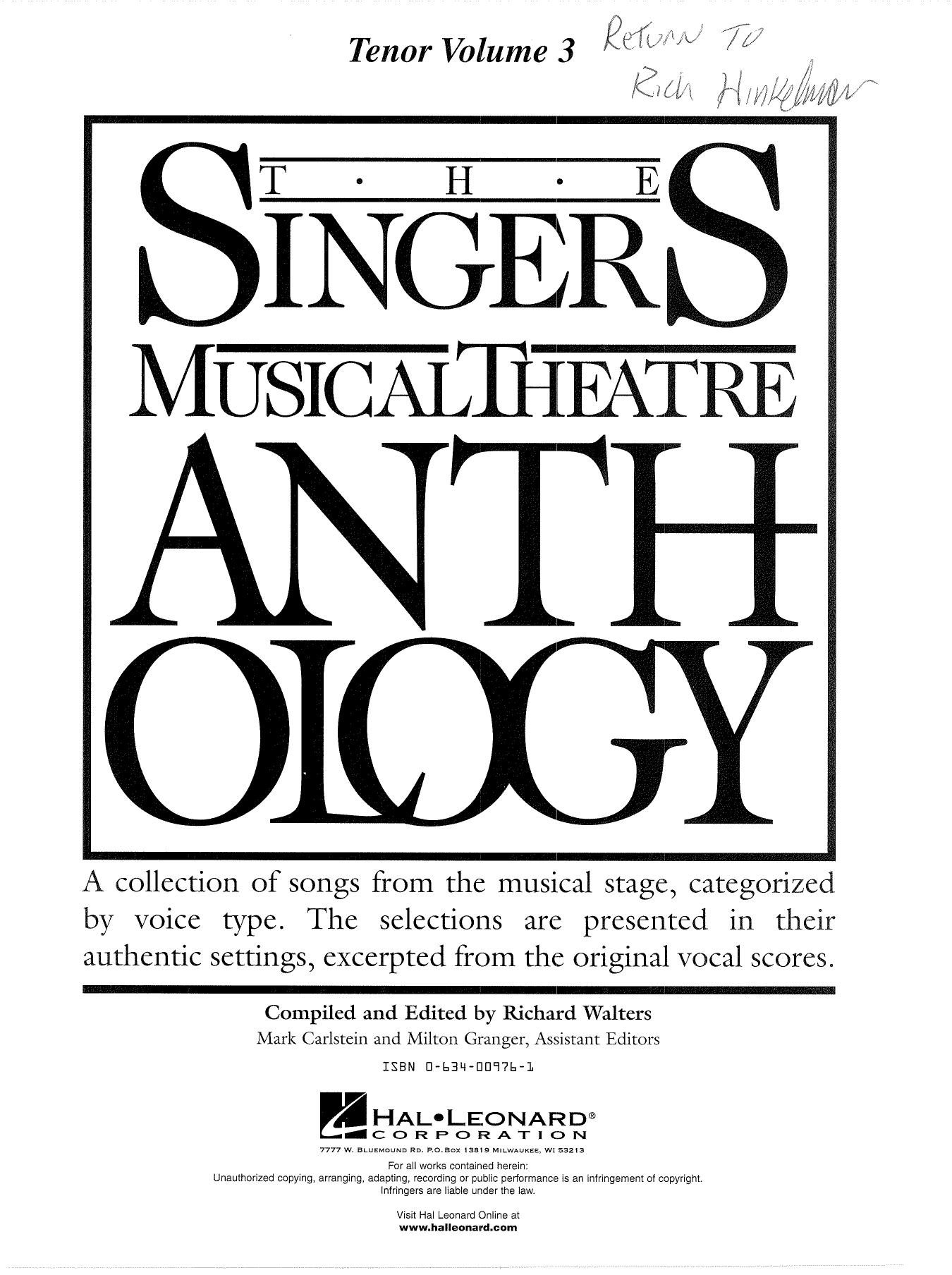 0841 - Singer's Musical Theatre Anthology, The by Tenor Volume 3