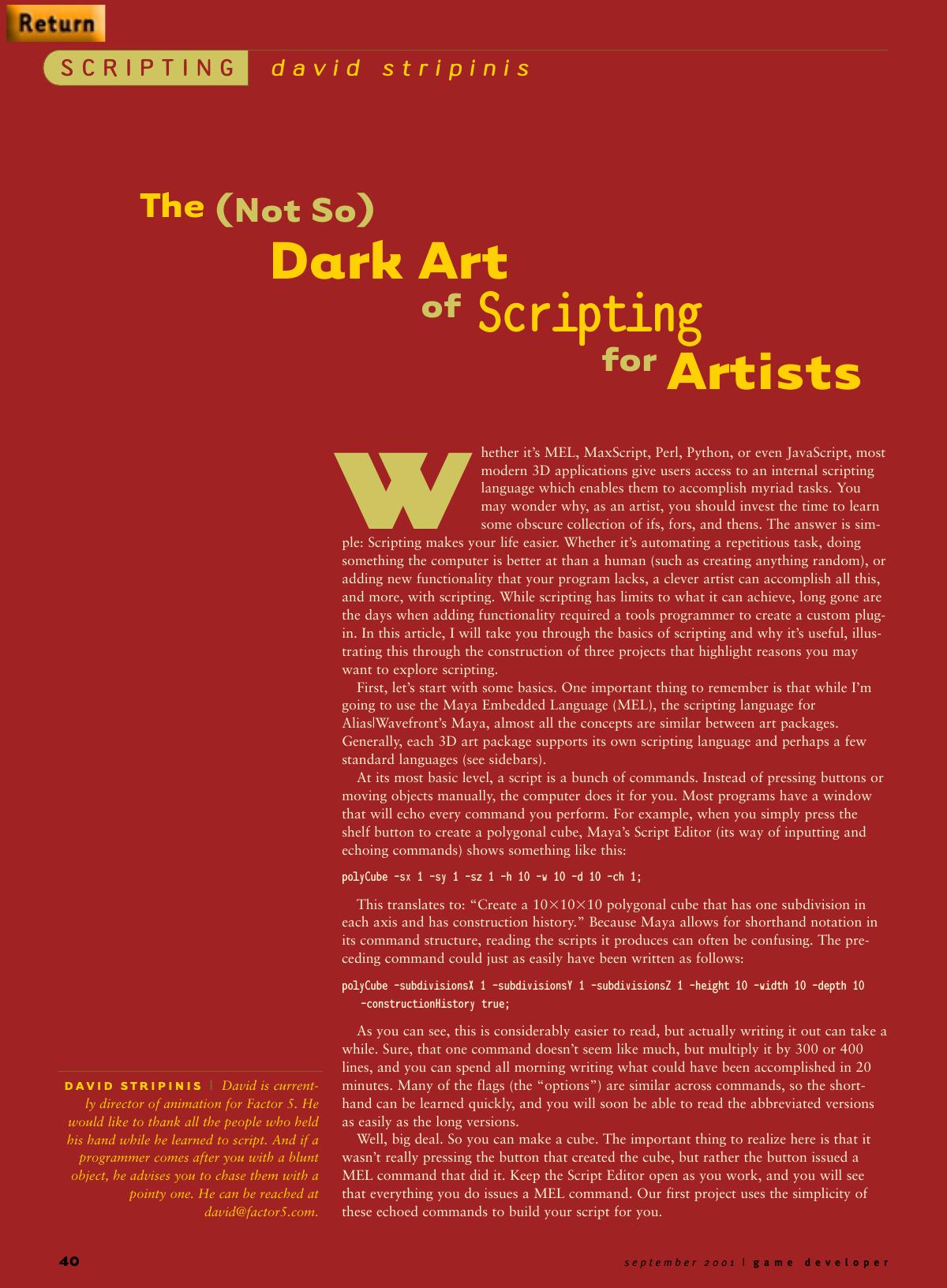 092001: Scripting: The (Not So) Dark Art of Scripting for Artists by Unknown