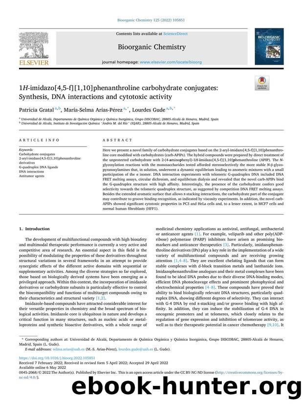 1 H -imidazo[4,5-f][1,10]phenanthroline carbohydrate conjugates: Synthesis, DNA interactions and cytotoxic activity by Patricia Gratal & María-Selma Arias-Pérez & Lourdes Gude