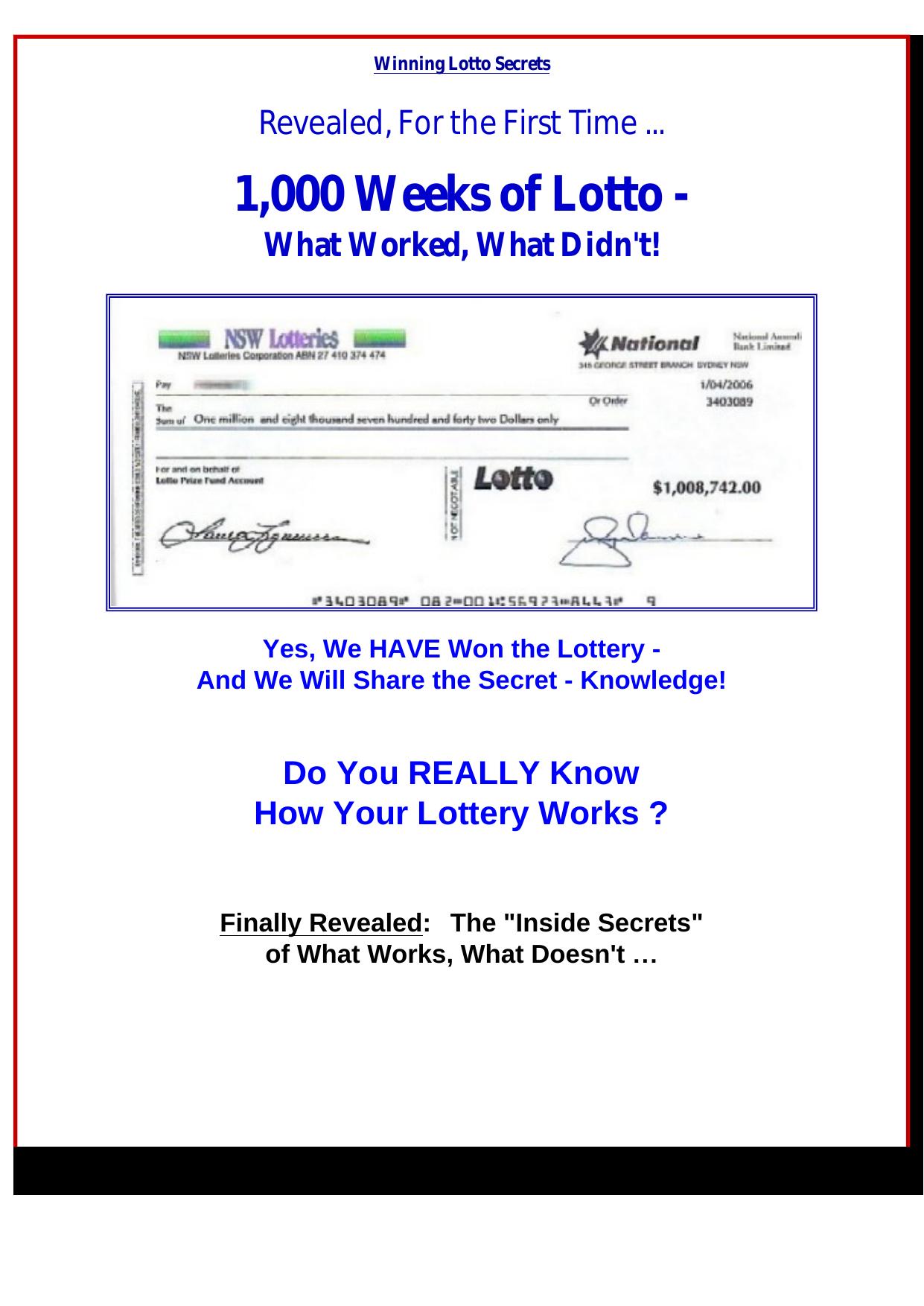 1,000 Weeks Of Lotto - What Worked, What Didnt! by Best of Kuszter's Collection