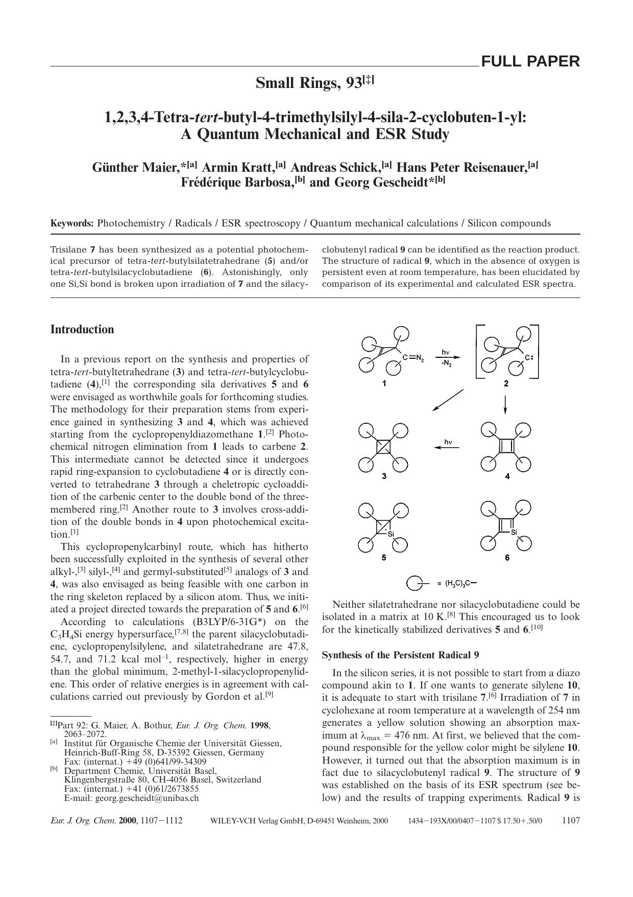 1,2,3,4-Tetra-tert-butyl-4-trimethylsilyl-4-sila-2-cyclobuten-1-yl: A Quantum Mechanical and ESR Study by Unknown